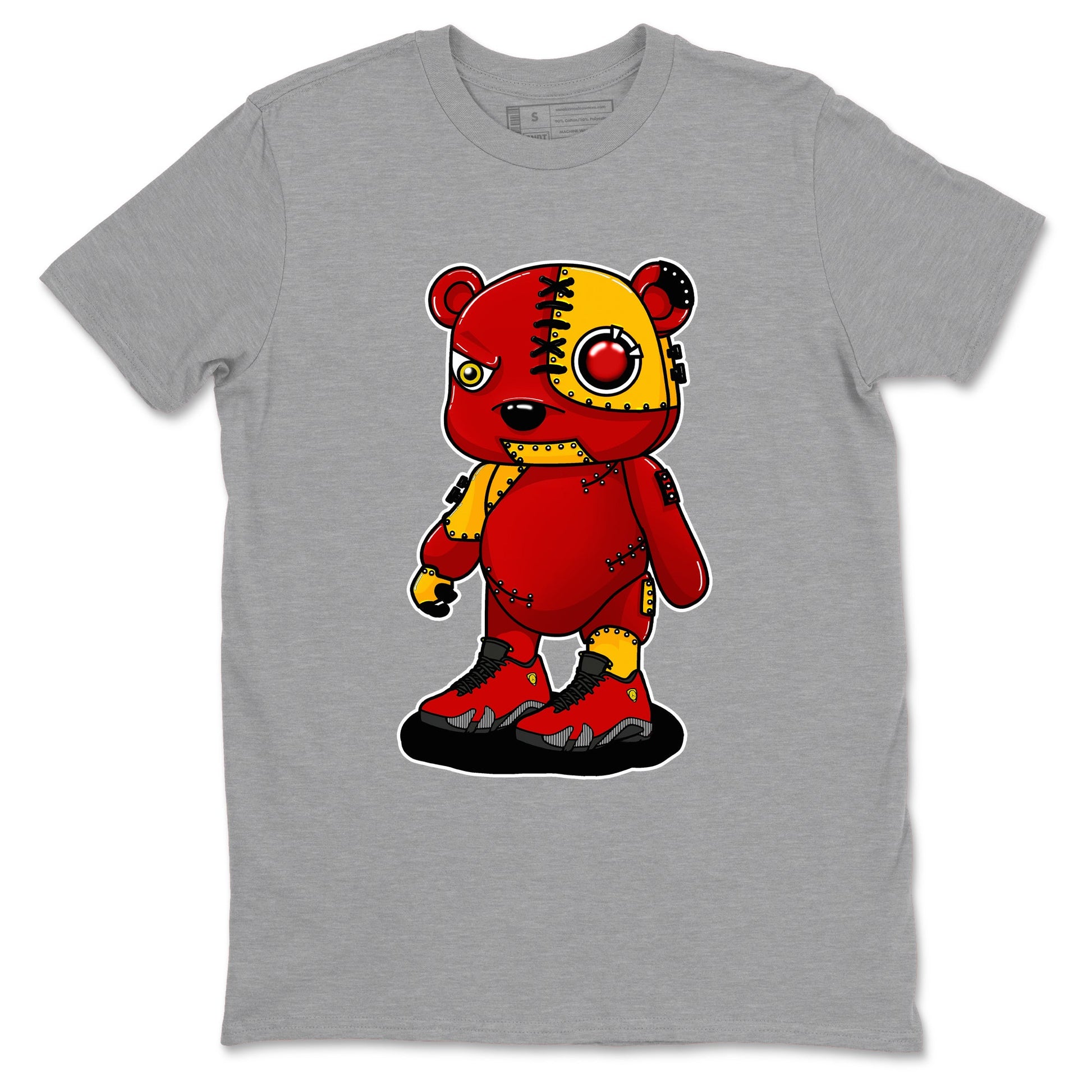Cyborg Bear sneaker match t-shirt styled to complete your fit with the Air Jordan 14 Challenge Red sneakers, shown in Heather Grey 2.