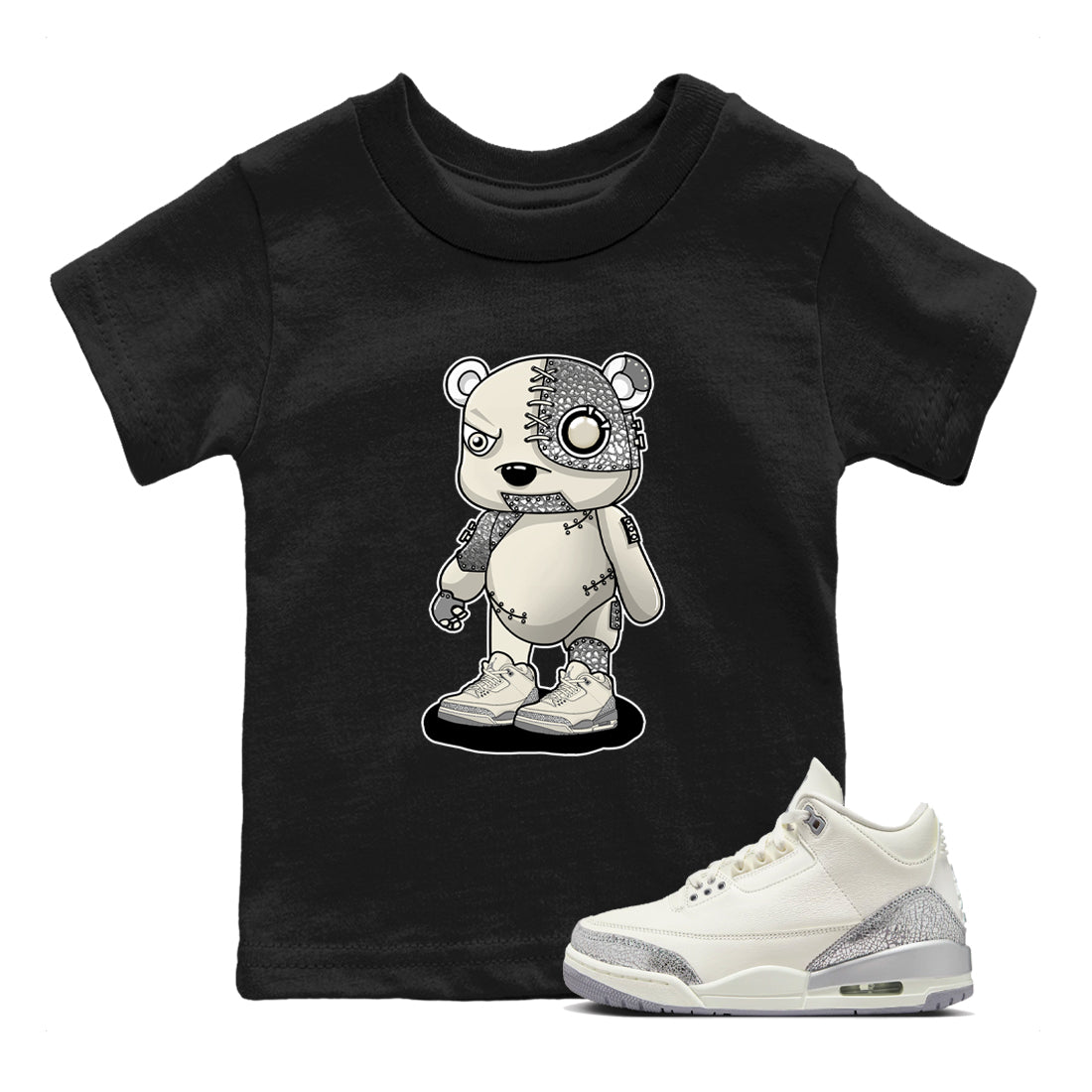 3s WMNS Sail and Cement Grey shirts to match jordans Cyborg Bear graphic tees Air Jordan 3 Sail and Cement Grey match shoes to clothes SNRT Sneaker Tees Youth Baby Black 1 tee