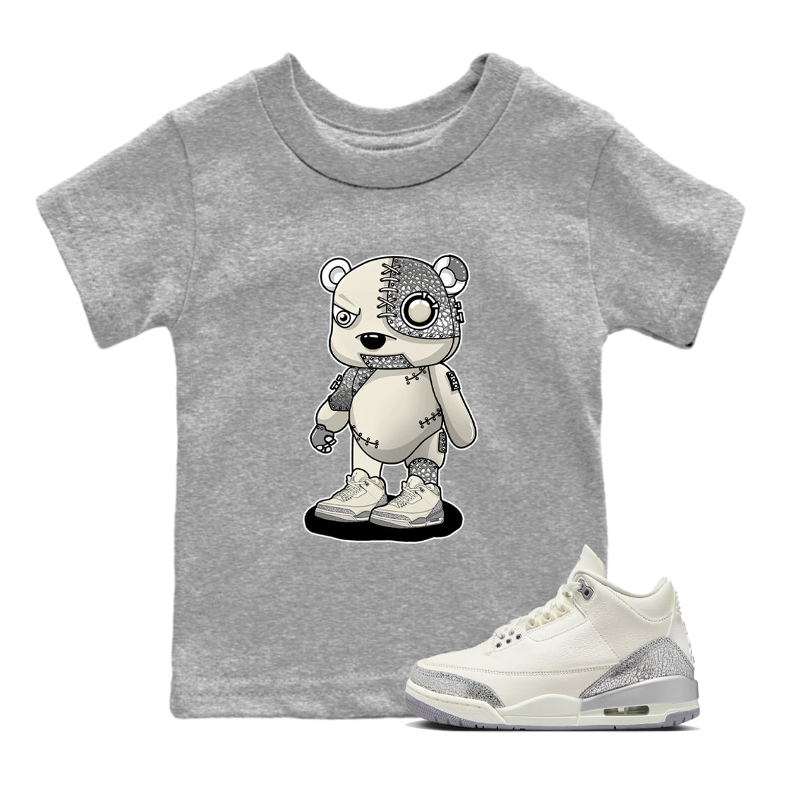 3s WMNS Sail and Cement Grey shirts to match jordans Cyborg Bear graphic tees Air Jordan 3 Sail and Cement Grey match shoes to clothes SNRT Sneaker Tees Youth Baby Heather Grey 1 tee