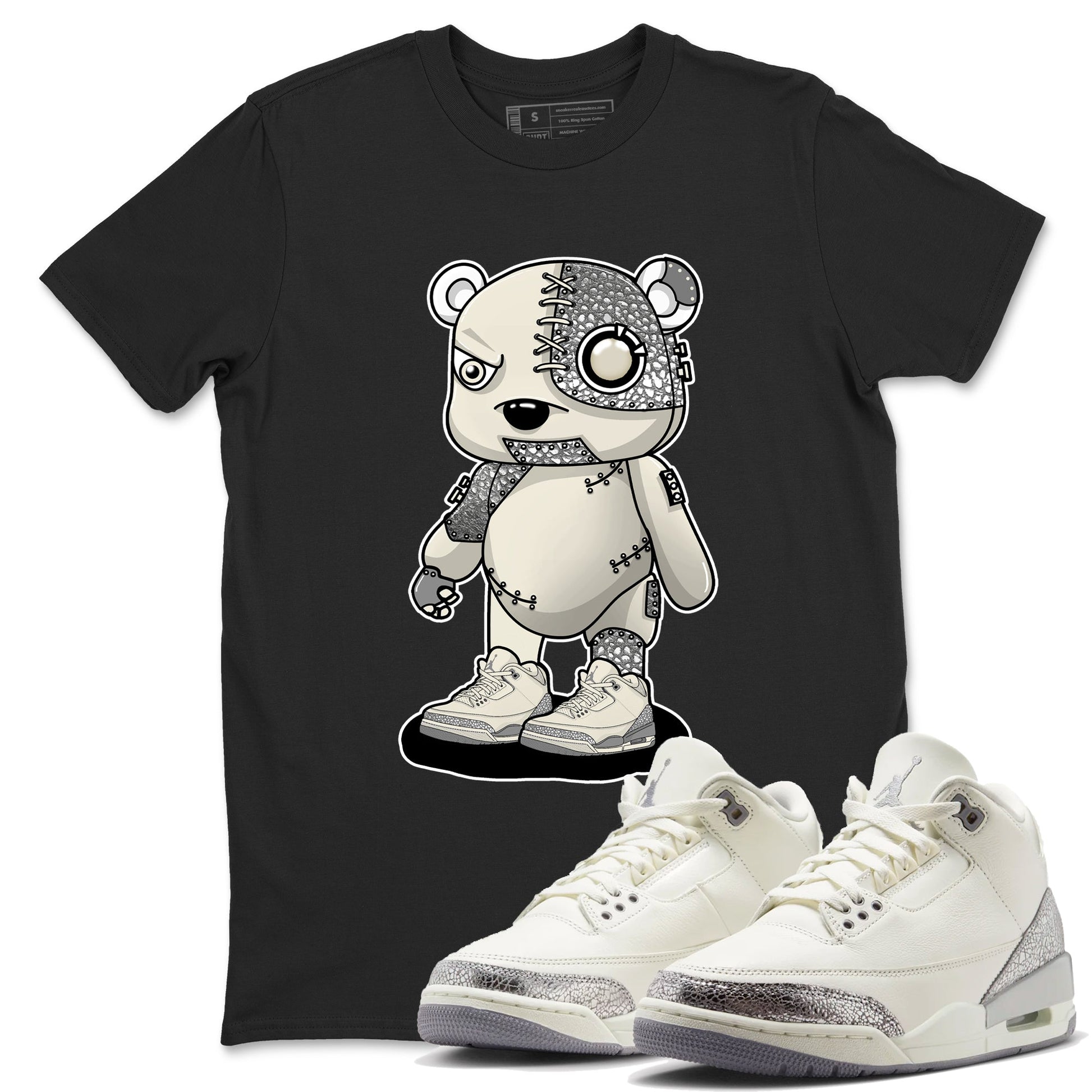 3s WMNS Sail and Cement Grey shirts to match jordans Cyborg Bear graphic tees Air Jordan 3 Sail and Cement Grey match shoes to clothes SNRT Sneaker Tees unisex cotton Black 1 shirts