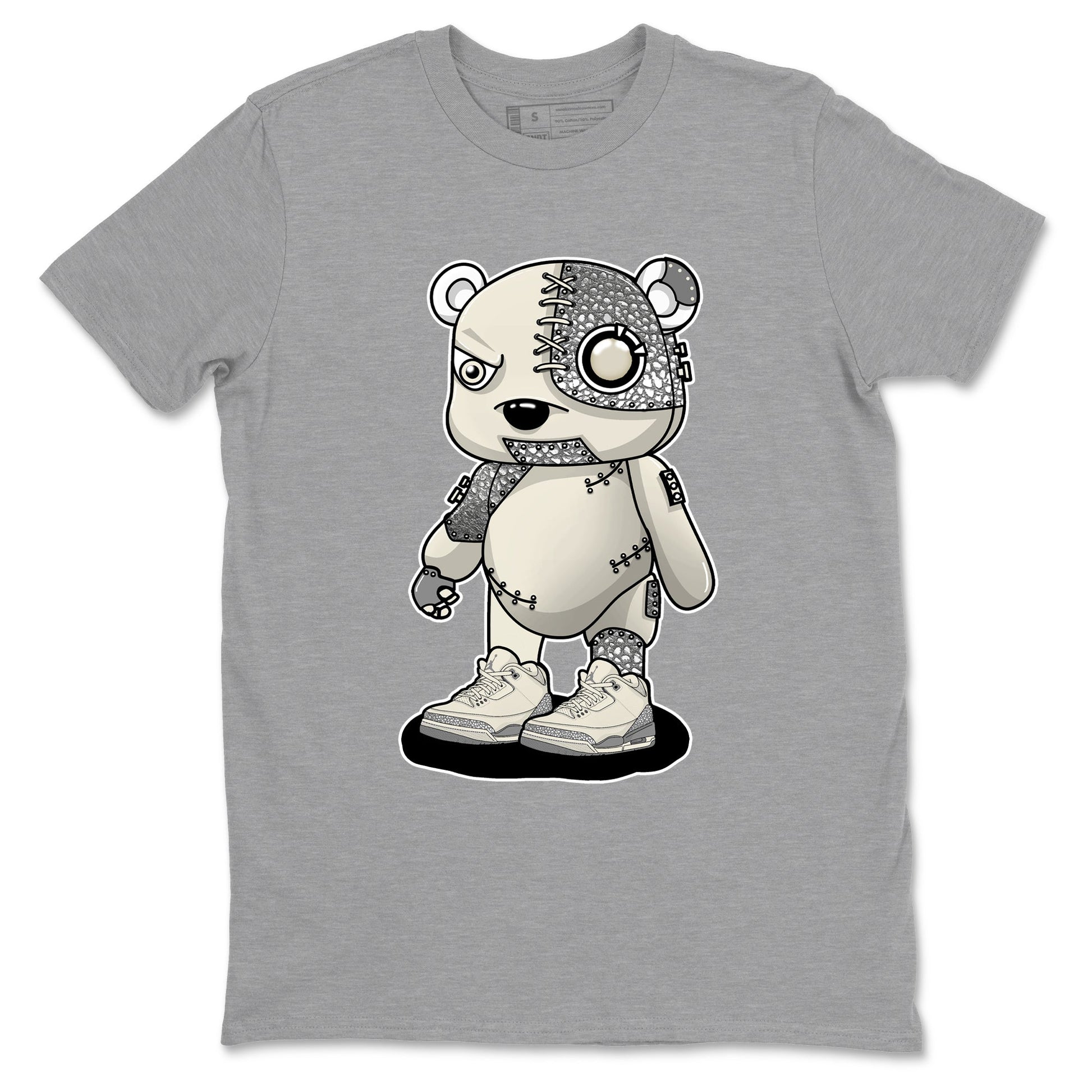 3s WMNS Sail and Cement Grey shirts to match jordans Cyborg Bear graphic tees Air Jordan 3 Sail and Cement Grey match shoes to clothes SNRT Sneaker Tees unisex cotton Heather Grey 2 shirts