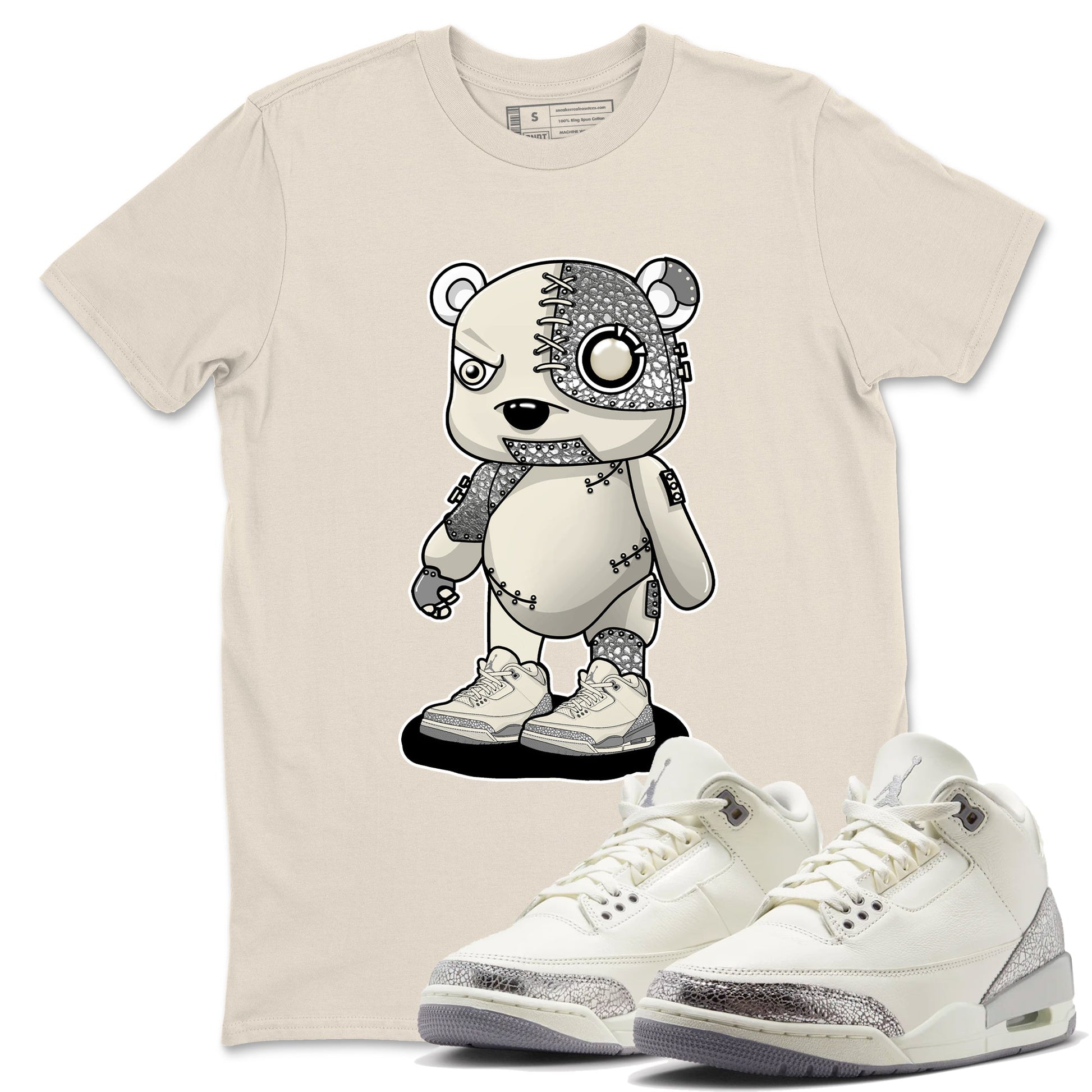 3s WMNS Sail and Cement Grey shirts to match jordans Cyborg Bear graphic tees Air Jordan 3 Sail and Cement Grey match shoes to clothes SNRT Sneaker Tees unisex cotton Natural 1 shirts