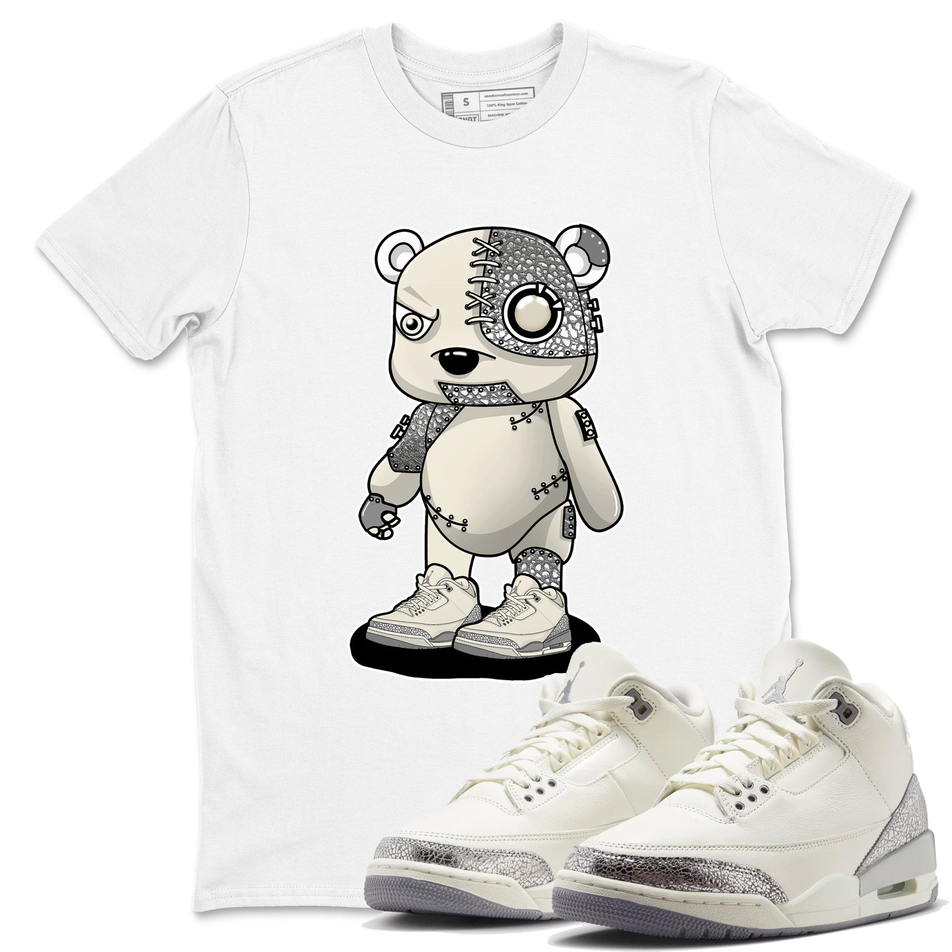 3s WMNS Sail and Cement Grey shirts to match jordans Cyborg Bear graphic tees Air Jordan 3 Sail and Cement Grey match shoes to clothes SNRT Sneaker Tees unisex cotton White 1 shirts