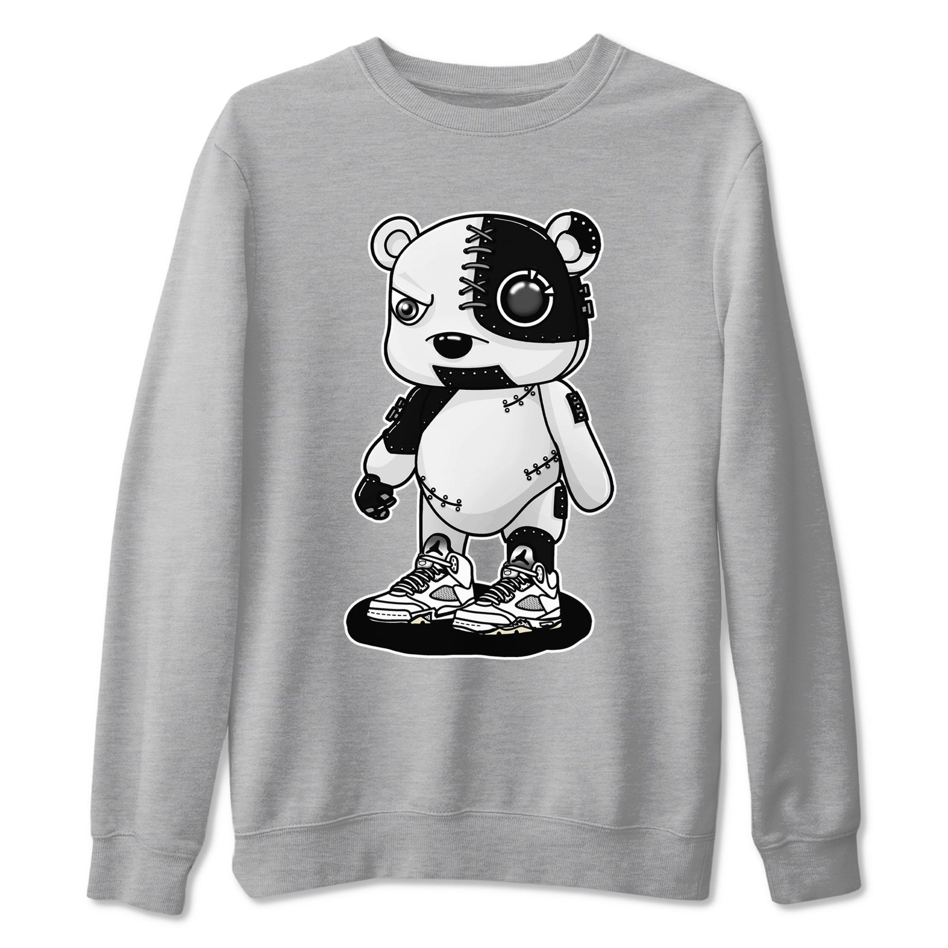 5s White Black shirts to match jordans Cyborg Bear sneaker match tees Air Jordan 5 White Black match shoes to clothes SNRT Sneaker Tees unisex cotton Heather Grey 2 shirts
