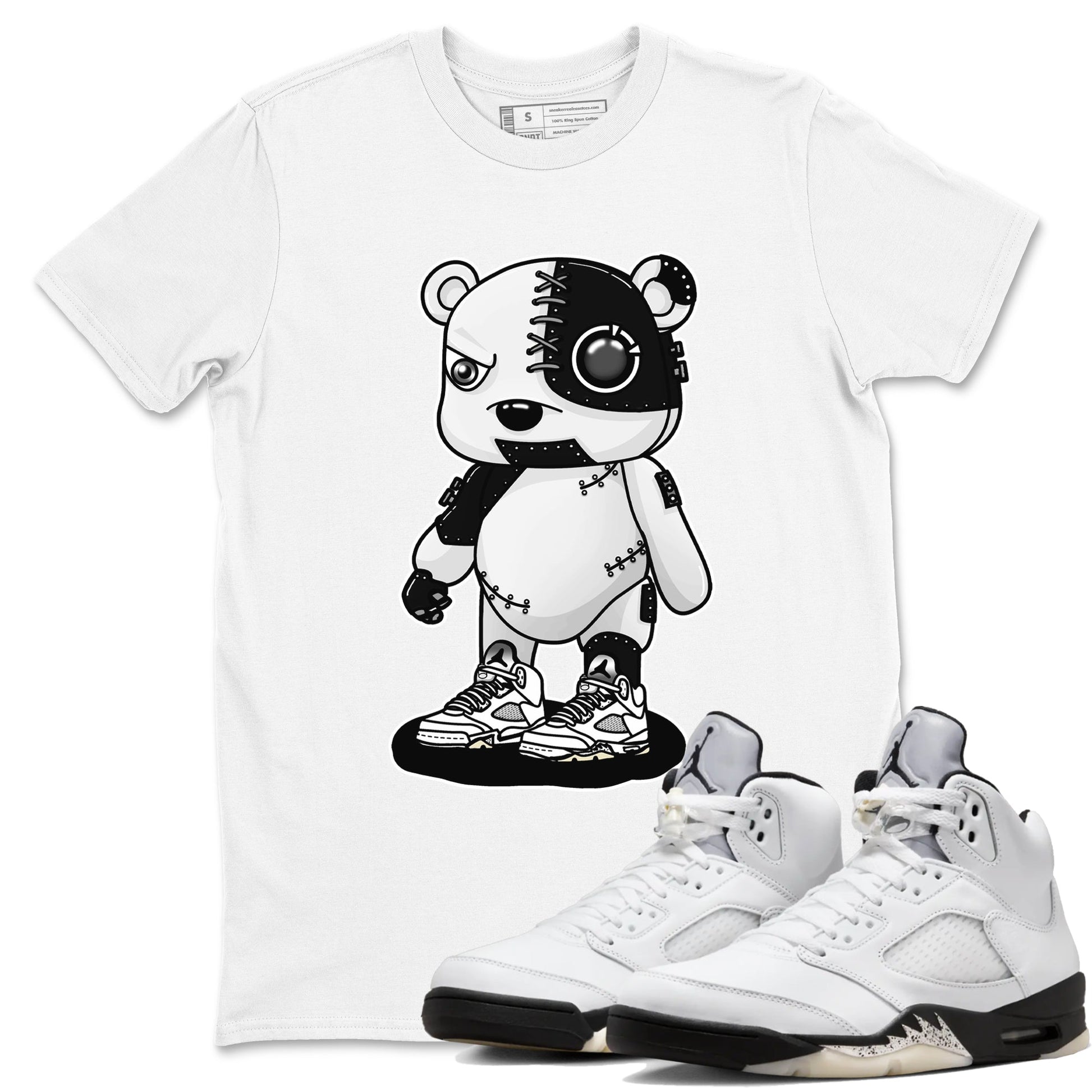 5s White Black shirts to match jordans Cyborg Bear sneaker match tees Air Jordan 5 White Black match shoes to clothes SNRT Sneaker Tees unisex cotton White 1 shirts