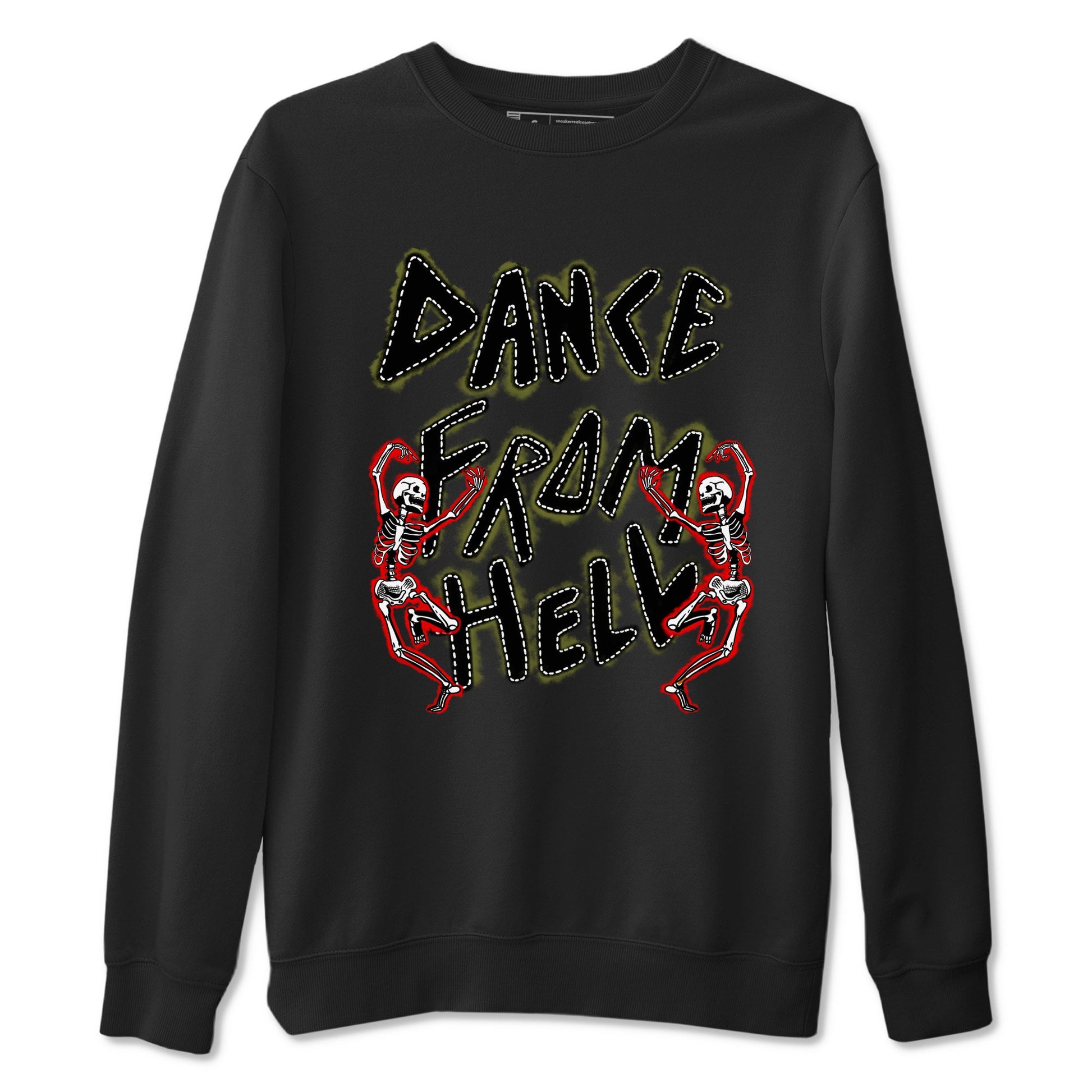1s Travis Scott Medium Olive shirts to match jordans Dance From Hell unique Halloween sneaker tee Air Jordan 1 Travis Scott Medium Olive match shoes to clothes SNRT Sneaker Tees unisex cotton Black 2 shirts