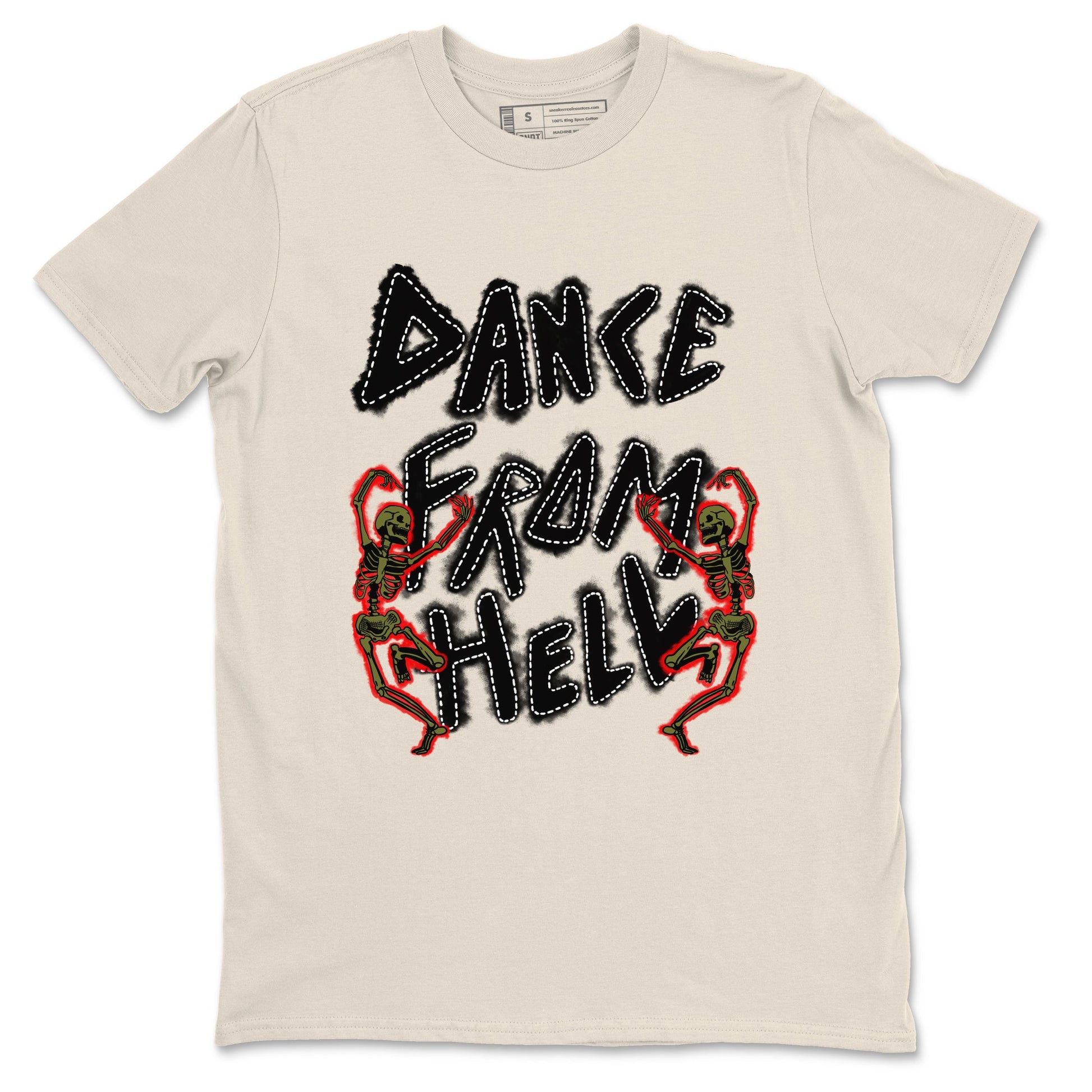 1s Travis Scott Medium Olive shirts to match jordans Dance From Hell unique Halloween sneaker tee Air Jordan 1 Travis Scott Medium Olive match shoes to clothes SNRT Sneaker Tees unisex cotton Natural 2 shirts