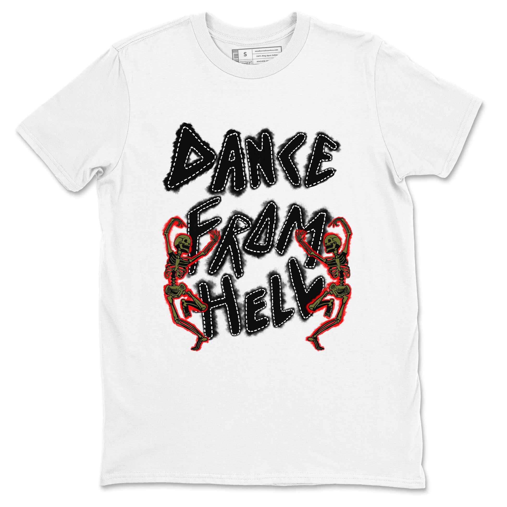 1s Travis Scott Medium Olive shirts to match jordans Dance From Hell unique Halloween sneaker tee Air Jordan 1 Travis Scott Medium Olive match shoes to clothes SNRT Sneaker Tees unisex cotton White 2 shirts