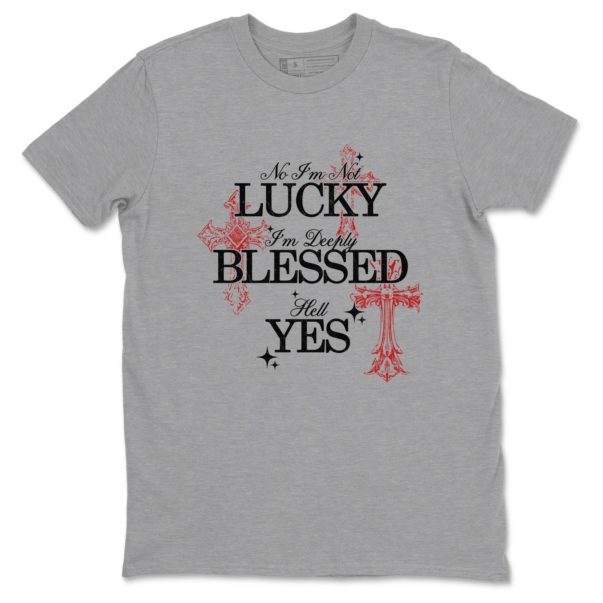 Deeply Blessed sneaker match t-shirt styled to complete your fit with the Air Foamposite Cough Drop sneakers, shown in Heather Grey 2.