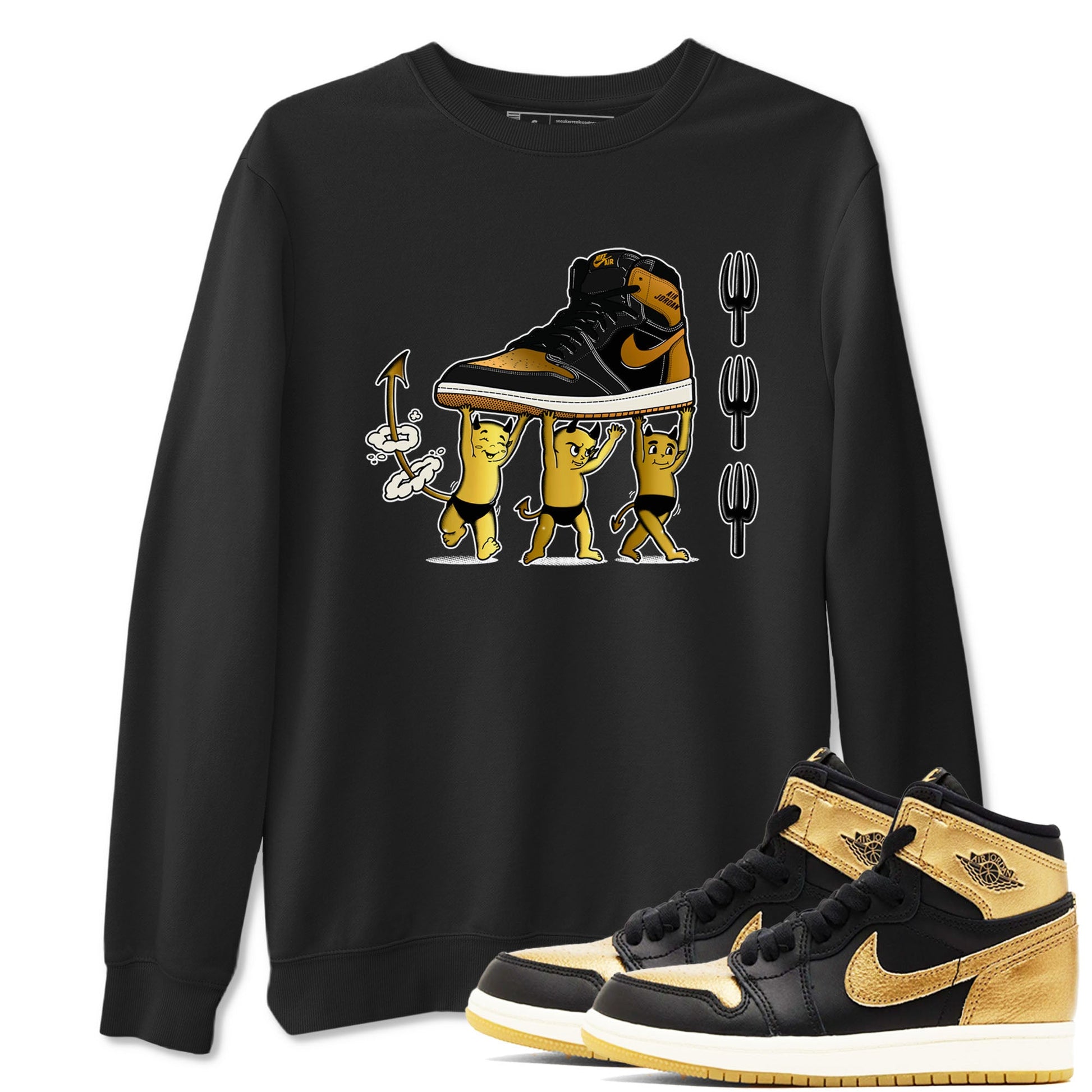 Air Jordan 1 High OG Black Metallic Gold shirts to match jordans Devil Babies sneaker match tees 1s Black Metallic Gold SNRT Sneaker Release Tees unisex cotton Black 1 crew neck shirts