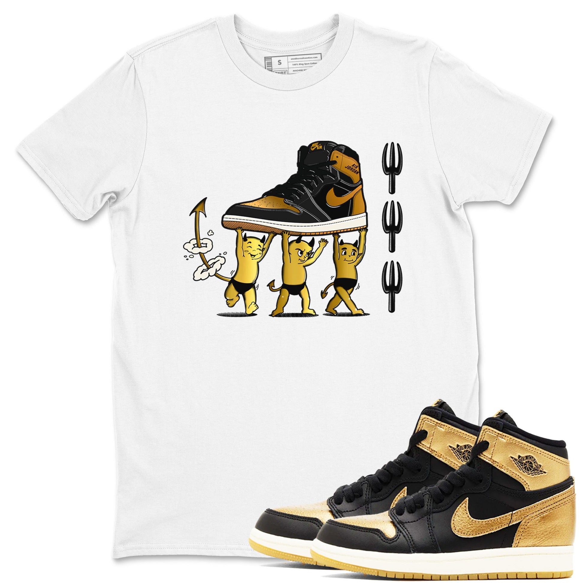 Air Jordan 1 High OG Black Metallic Gold shirts to match jordans Devil Babies sneaker match tees 1s Black Metallic Gold SNRT Sneaker Release Tees unisex cotton White 1 crew neck shirts