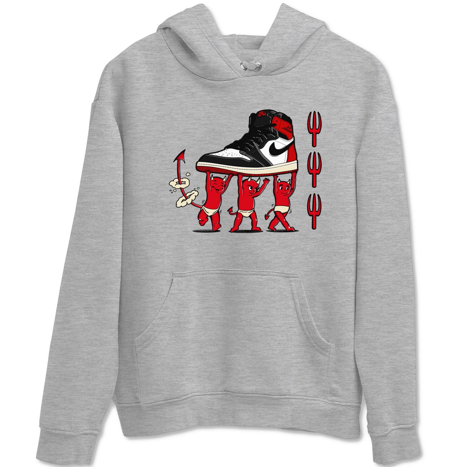 1s Black Toe Reimagined shirts to match jordans Devil Babies sneaker match tees Air Jordan 1 Black Toe Reimagined SNRT Sneaker Release Tees unisex cotton Heather Grey 2 crew neck shirts