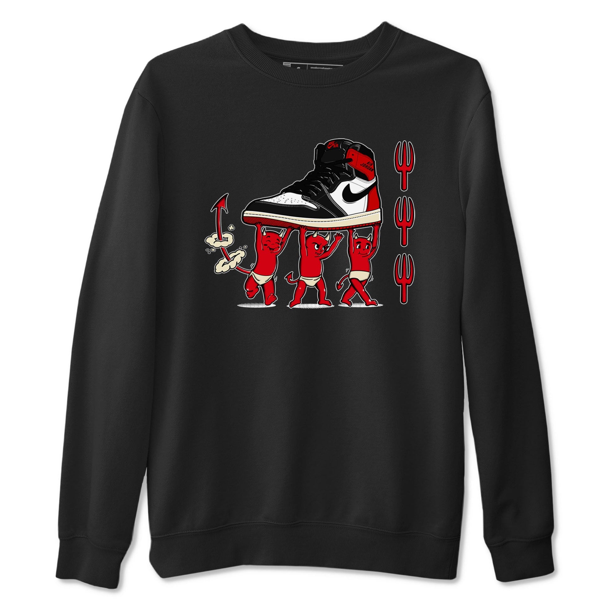 1s Black Toe Reimagined shirts to match jordans Devil Babies sneaker match tees Air Jordan 1 Black Toe Reimagined SNRT Sneaker Release Tees unisex cotton Black 2 crew neck shirts