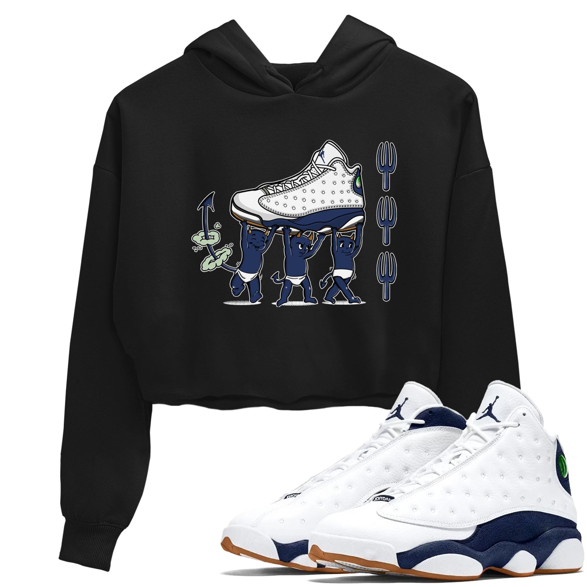 13s Midnight Navy shirts to match jordans Devil Babies sneaker match tees Air Jordan 13 Midnight Navy SNRT Sneaker Release Tees unisex cotton Black 1 Crop Shirts
