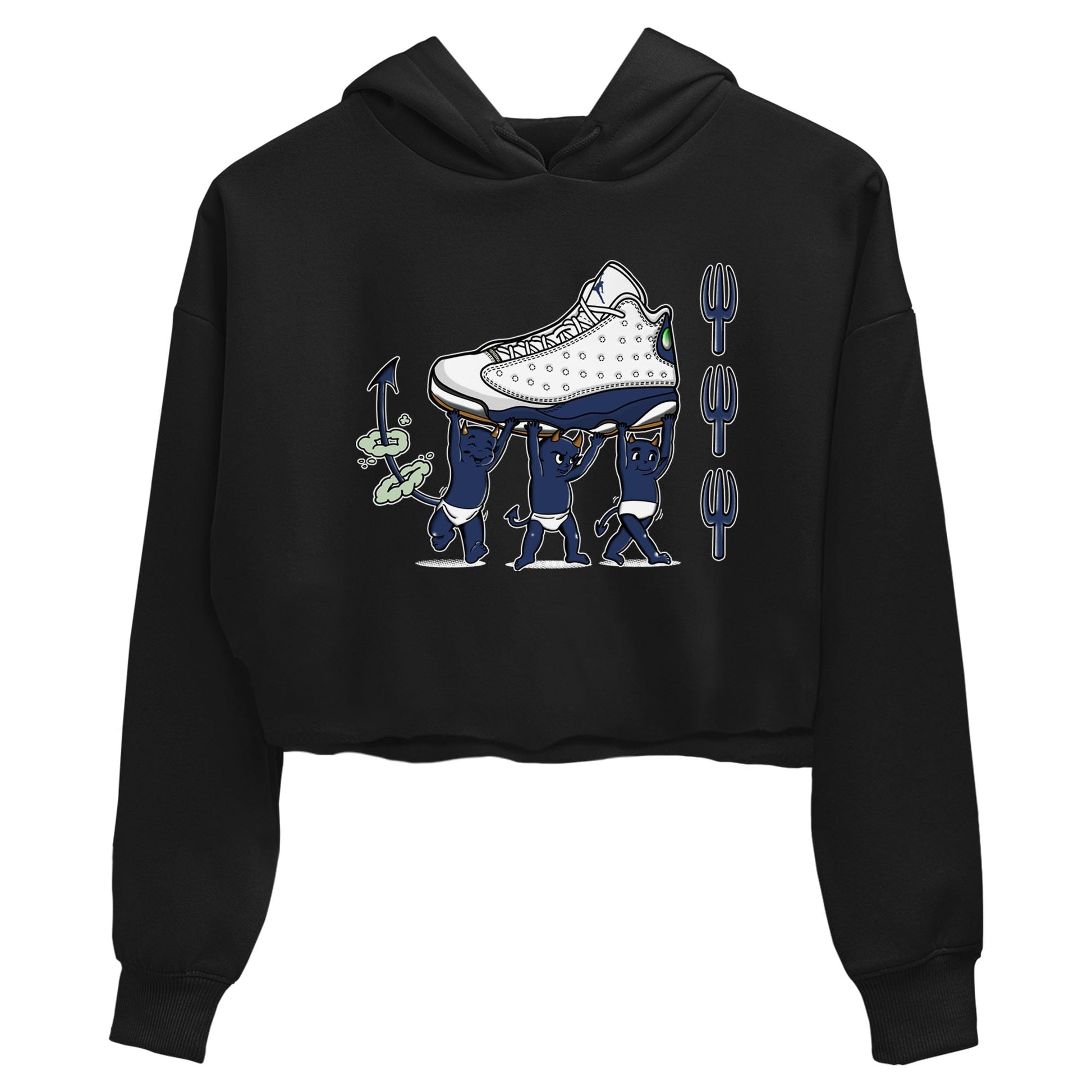 13s Midnight Navy shirts to match jordans Devil Babies sneaker match tees Air Jordan 13 Midnight Navy SNRT Sneaker Release Tees unisex cotton Black 2 Crop Shirts