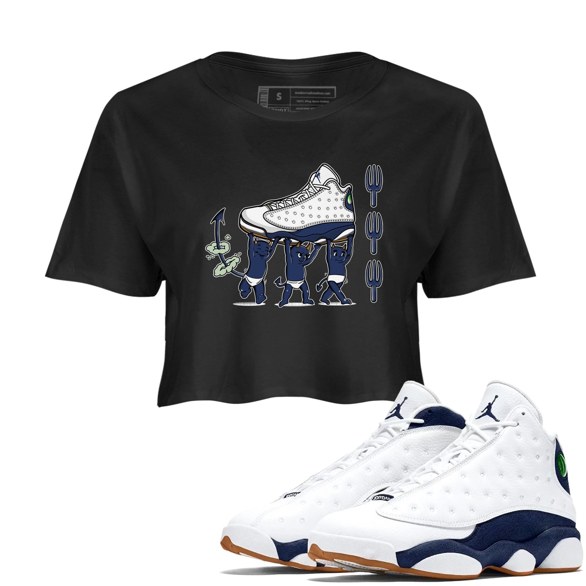 13s Midnight Navy shirts to match jordans Devil Babies sneaker match tees Air Jordan 13 Midnight Navy SNRT Sneaker Release Tees unisex cotton Black 1 Crop Shirts