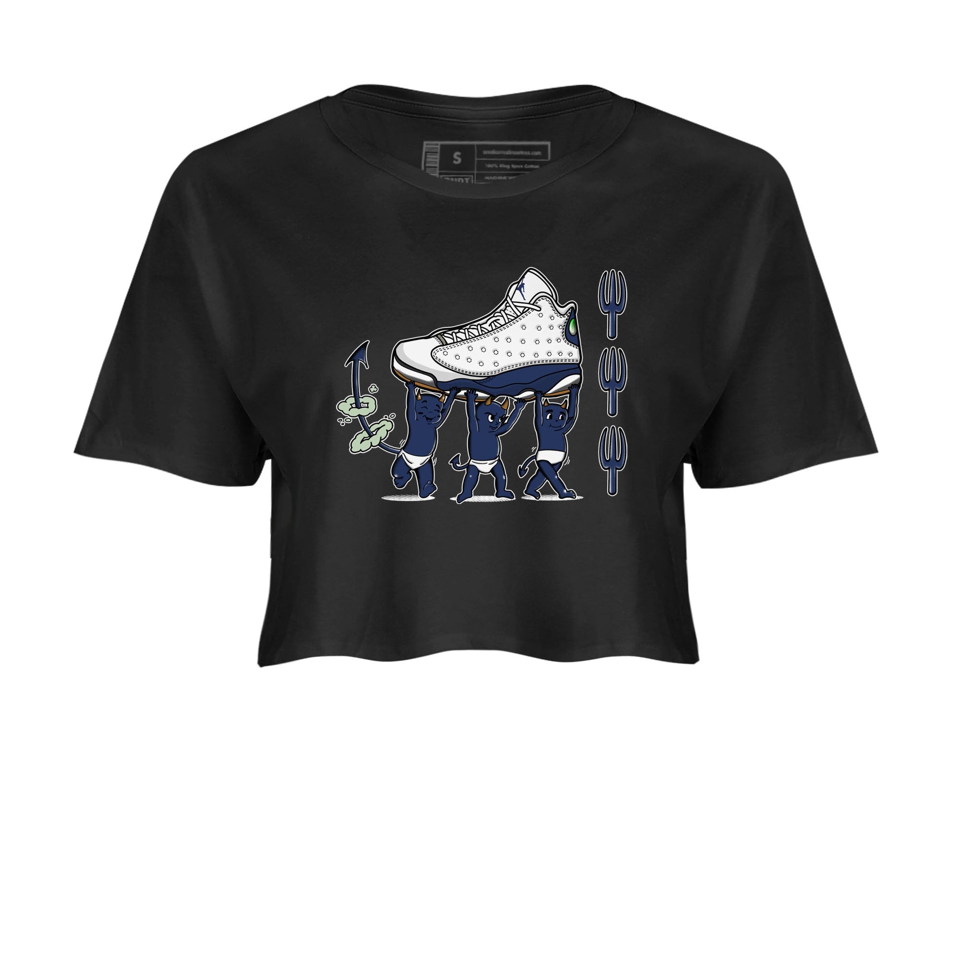 13s Midnight Navy shirts to match jordans Devil Babies sneaker match tees Air Jordan 13 Midnight Navy SNRT Sneaker Release Tees unisex cotton Black 2 Crop Shirts