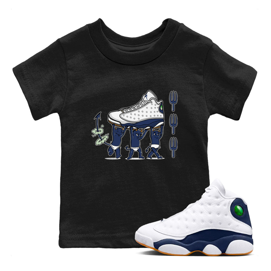 13s Midnight Navy shirts to match jordans Devil Babies sneaker match tees Air Jordan 13 Midnight Navy SNRT Sneaker Release Tees Youth Baby Black 1 crew neck shirts