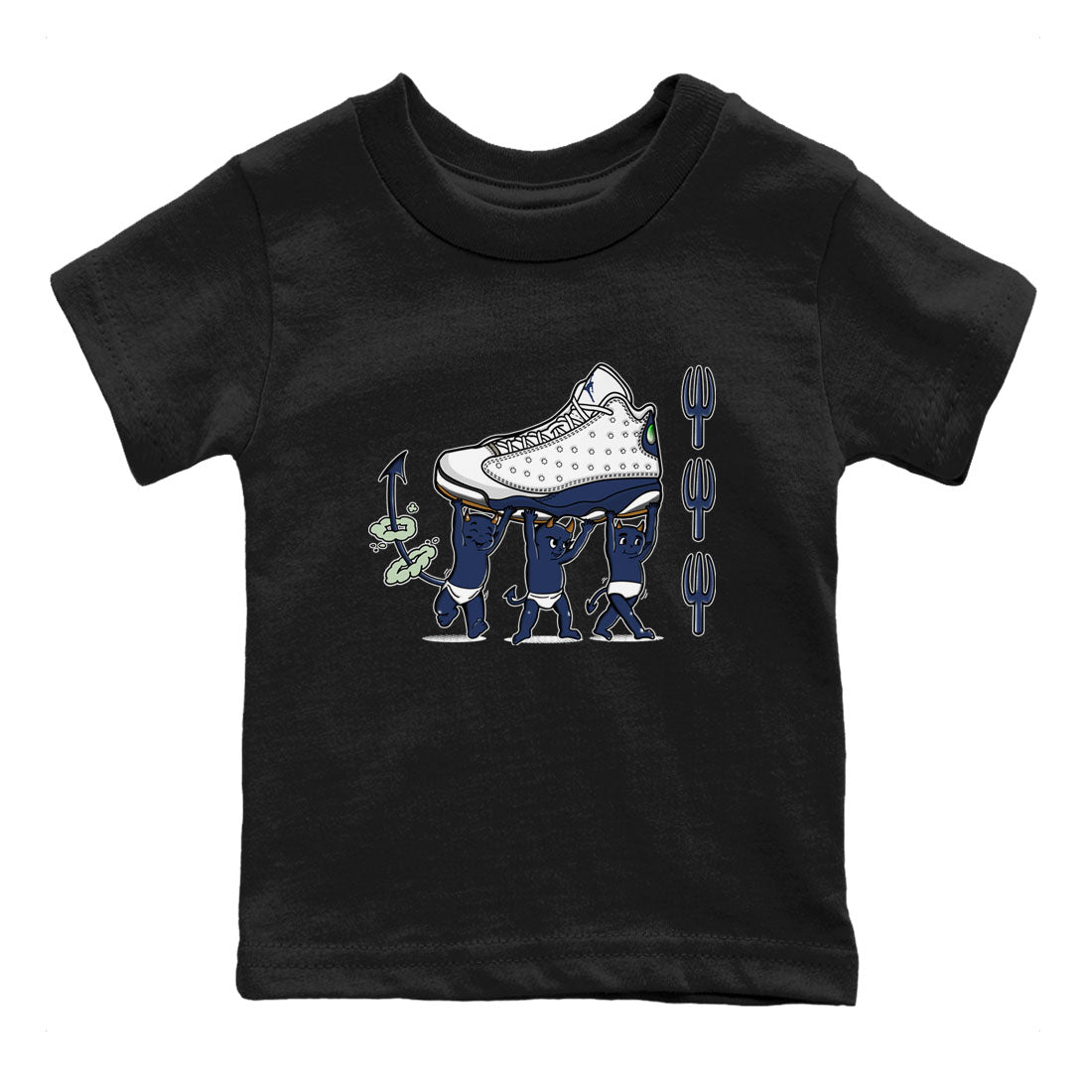 13s Midnight Navy shirts to match jordans Devil Babies sneaker match tees Air Jordan 13 Midnight Navy SNRT Sneaker Release Tees Youth Baby Black 2 crew neck shirts