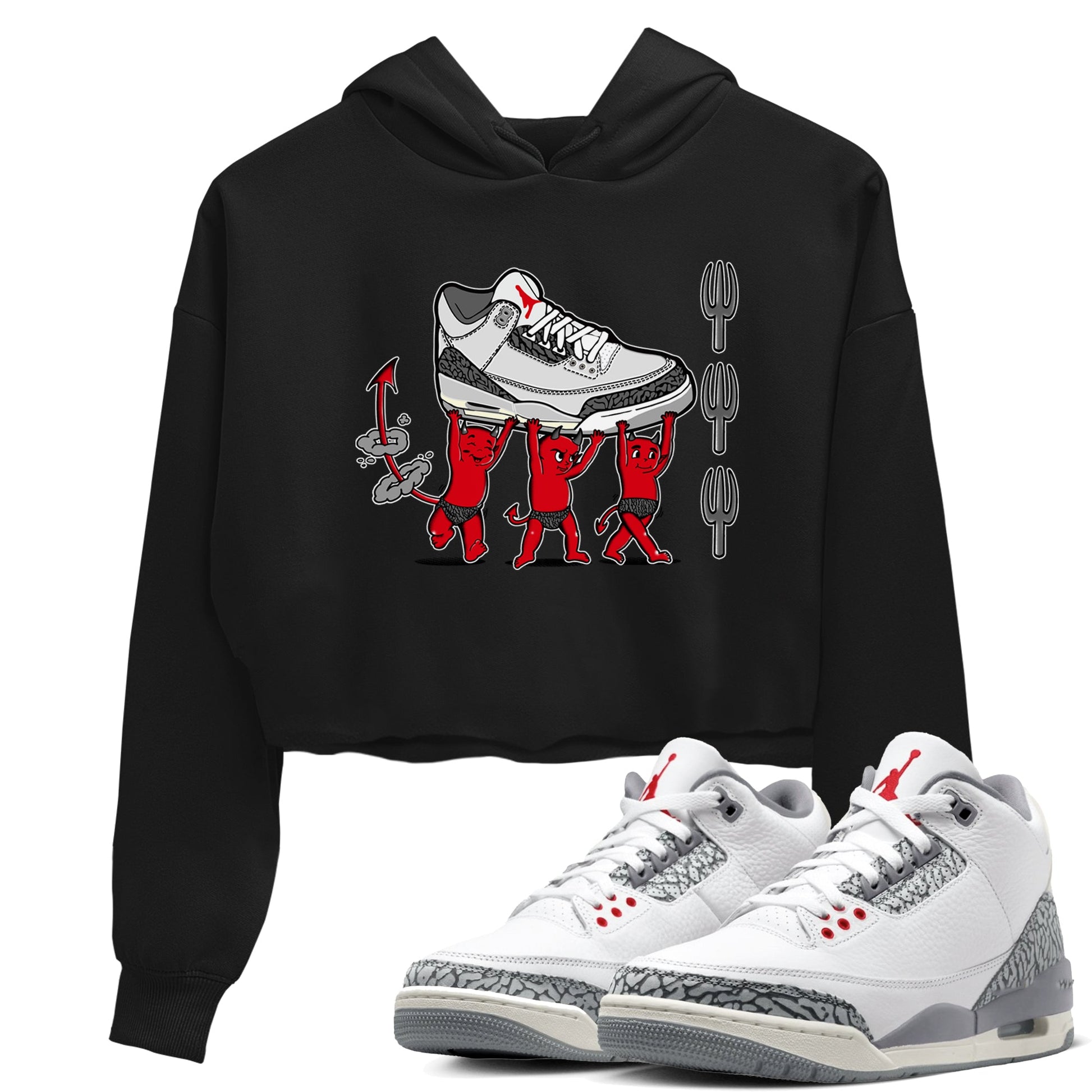 3s Cement Grey shirts to match jordans Devil Babies sneaker match tees Air Jordan 3 Cement Grey SNRT Sneaker Release Tees unisex cotton Black 1 Crop Shirts