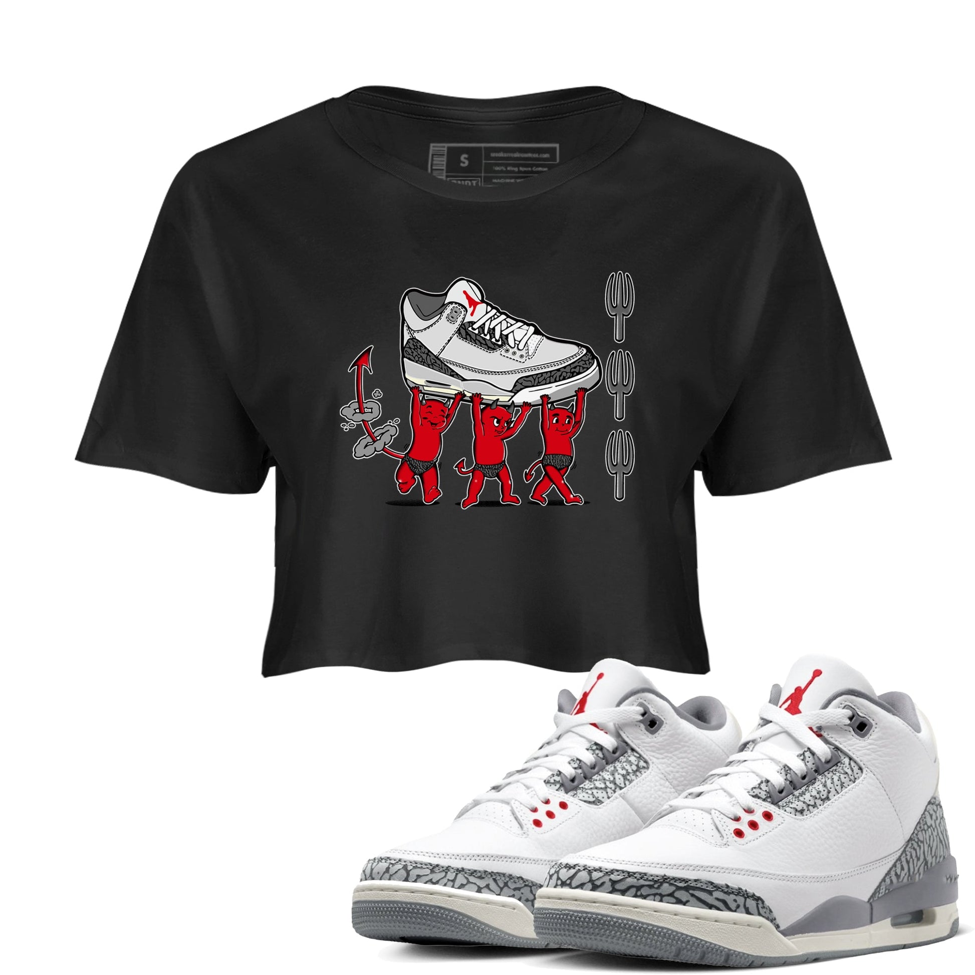 3s Cement Grey shirts to match jordans Devil Babies sneaker match tees Air Jordan 3 Cement Grey SNRT Sneaker Release Tees unisex cotton Black 1 Crop Shirts
