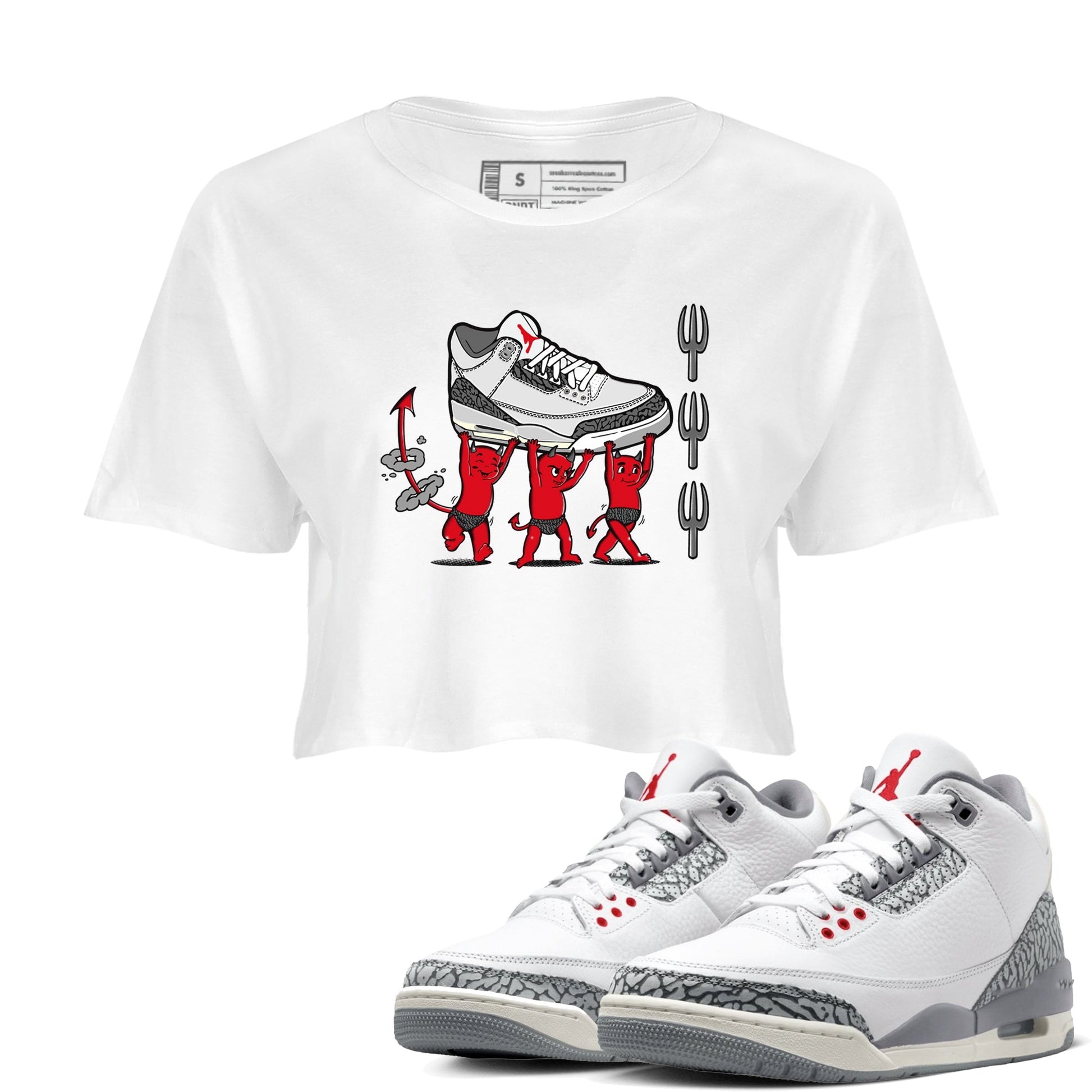 3s Cement Grey shirts to match jordans Devil Babies sneaker match tees Air Jordan 3 Cement Grey SNRT Sneaker Release Tees unisex cotton White 1 Crop Shirts