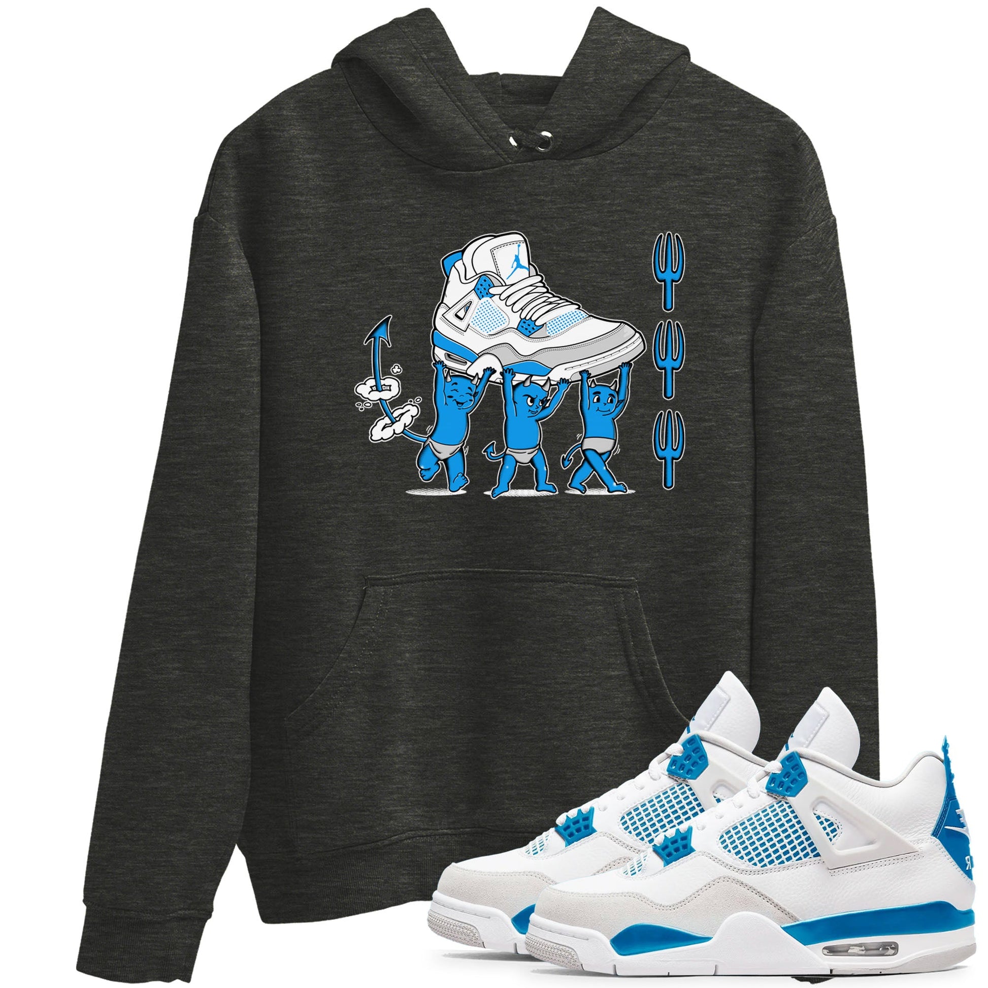 4s Military Blue shirts to match jordans Devil Babies sneaker match tees Air Jordan 4 Military Blue SNRT Sneaker Release Tees unisex cotton Charcoal Heather 1 crew neck shirts