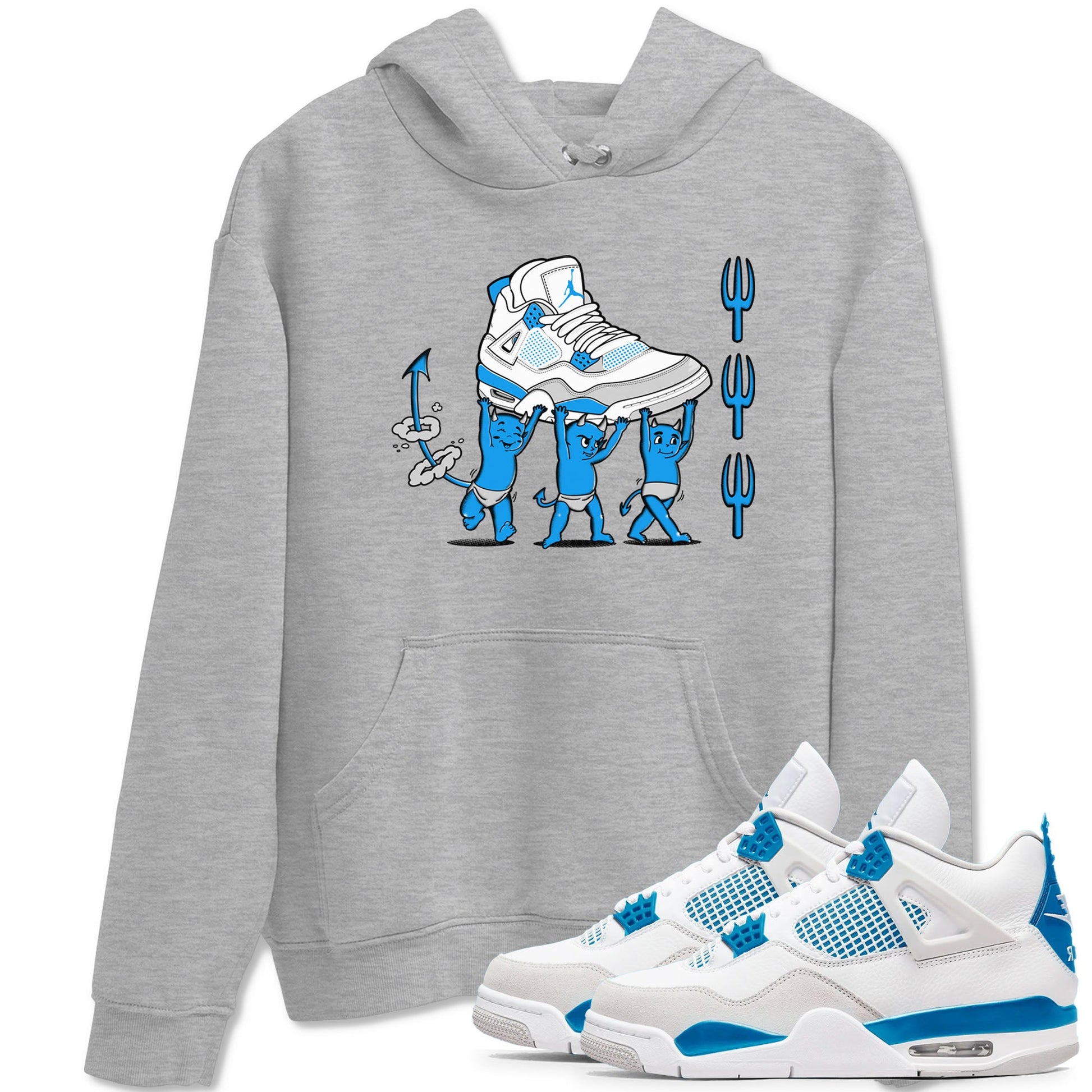 4s Military Blue shirts to match jordans Devil Babies sneaker match tees Air Jordan 4 Military Blue SNRT Sneaker Release Tees unisex cotton Heather Grey 1 crew neck shirts