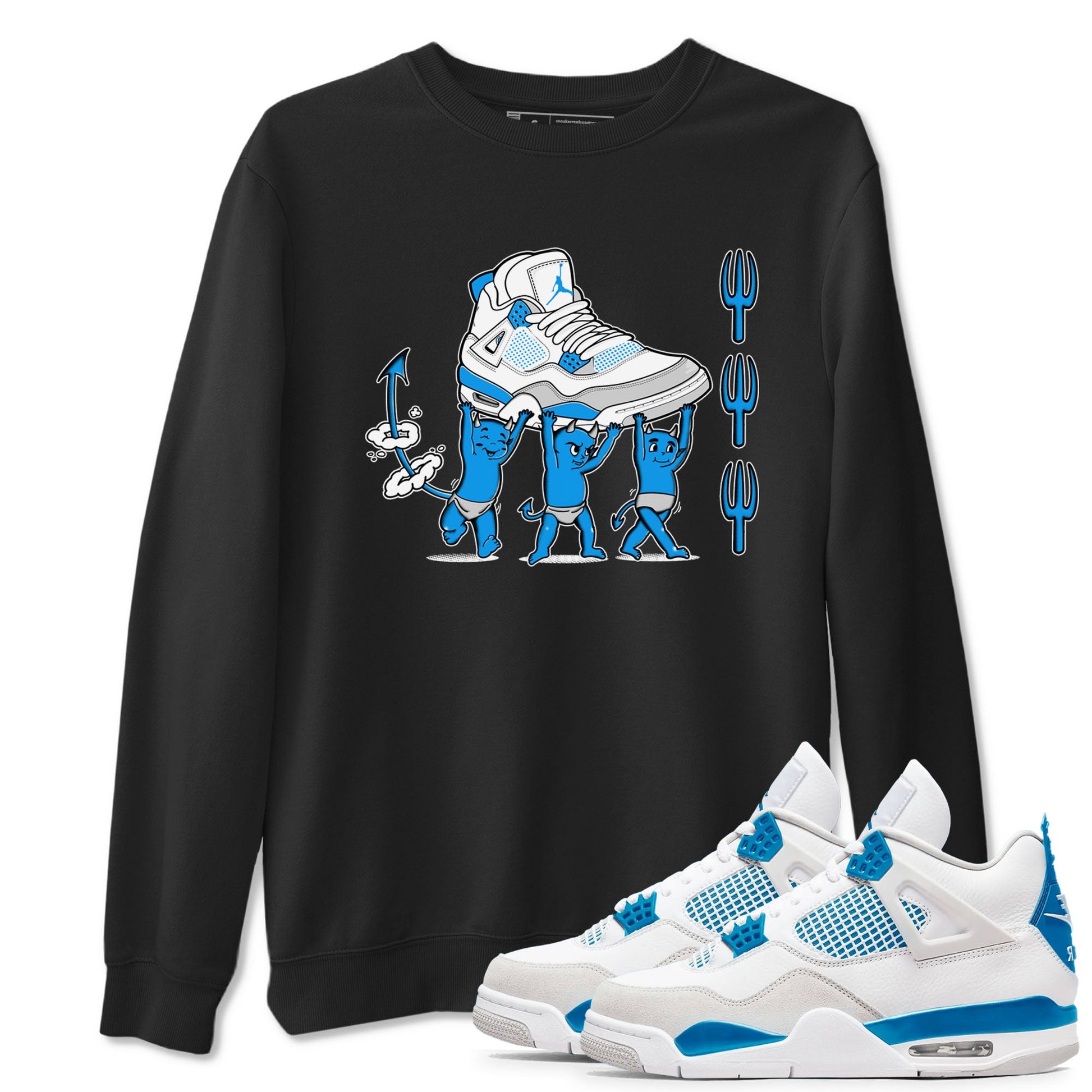 4s Military Blue shirts to match jordans Devil Babies sneaker match tees Air Jordan 4 Military Blue SNRT Sneaker Release Tees unisex cotton Black 1 crew neck shirts