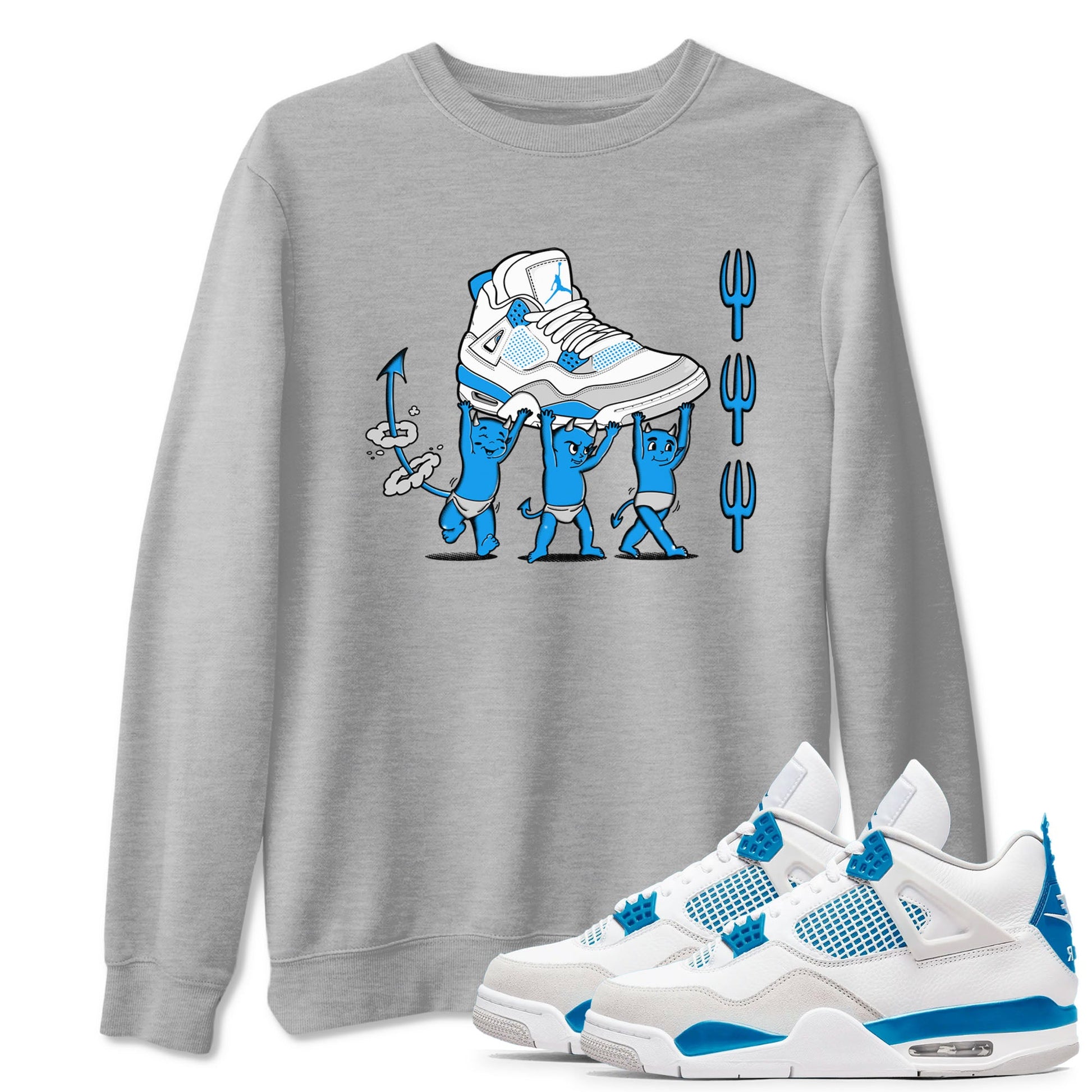 4s Military Blue shirts to match jordans Devil Babies sneaker match tees Air Jordan 4 Military Blue SNRT Sneaker Release Tees unisex cotton Heather Grey 1 crew neck shirts