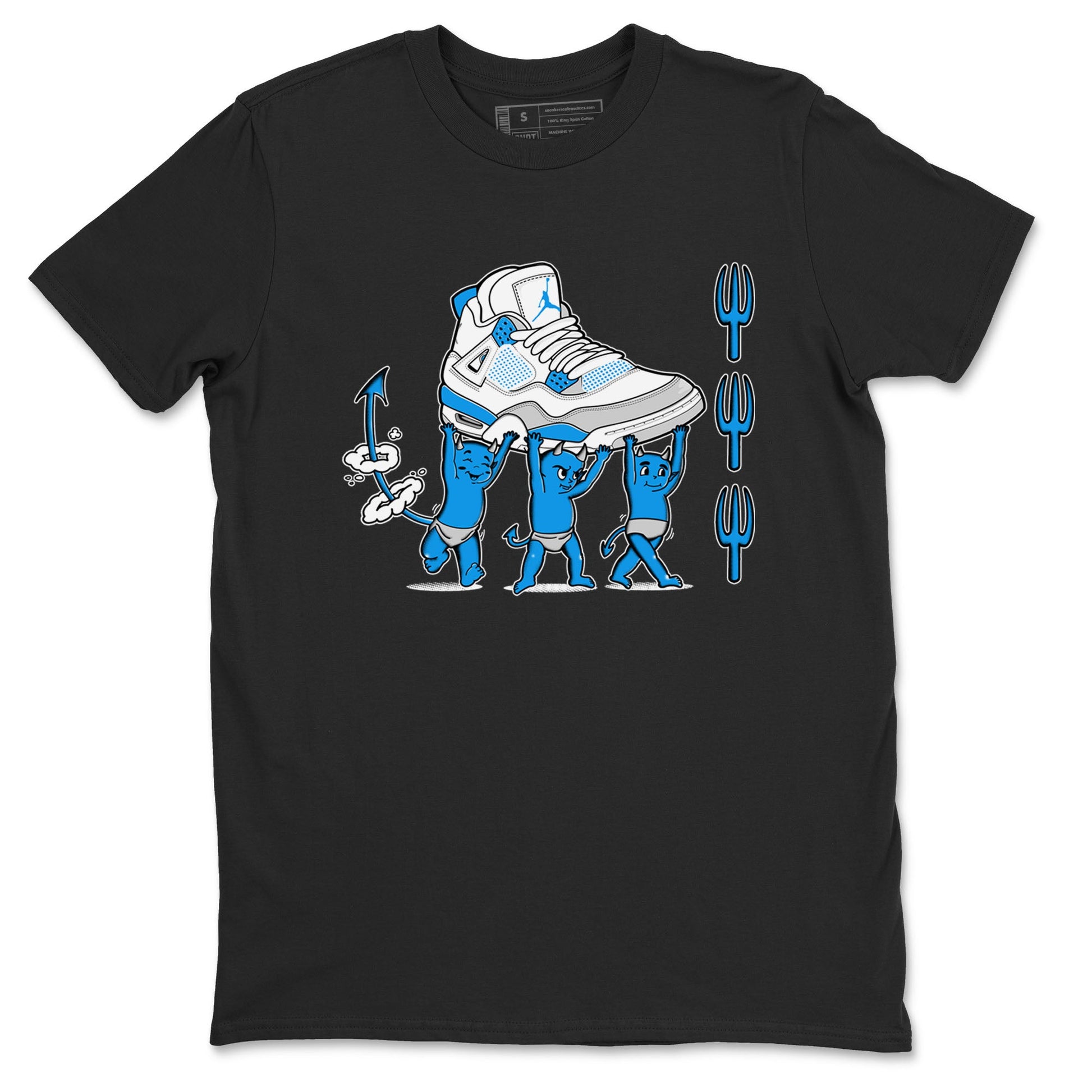 4s Military Blue shirts to match jordans Devil Babies sneaker match tees Air Jordan 4 Military Blue SNRT Sneaker Release Tees unisex cotton Black 2 crew neck shirts
