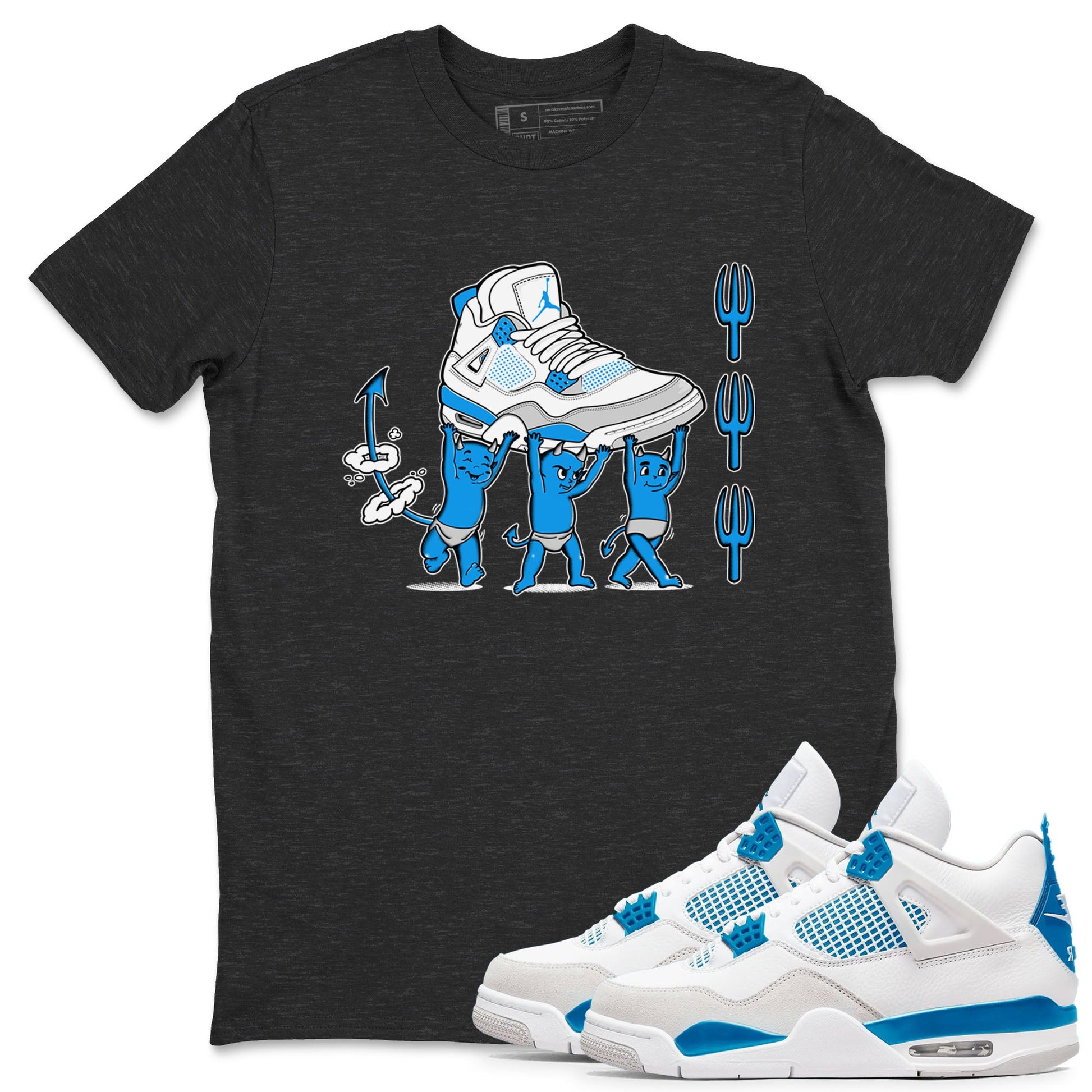 4s Military Blue shirts to match jordans Devil Babies sneaker match tees Air Jordan 4 Military Blue SNRT Sneaker Release Tees unisex cotton Charcoal Heather 1 crew neck shirts