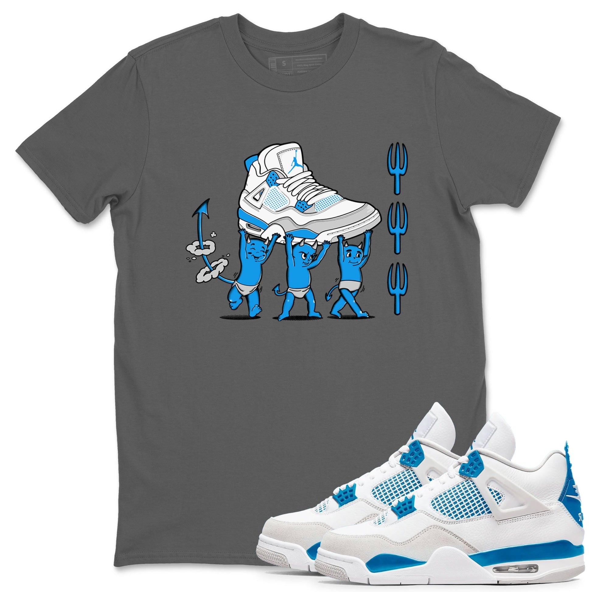 4s Military Blue shirts to match jordans Devil Babies sneaker match tees Air Jordan 4 Military Blue SNRT Sneaker Release Tees unisex cotton Cool Grey 1 crew neck shirts