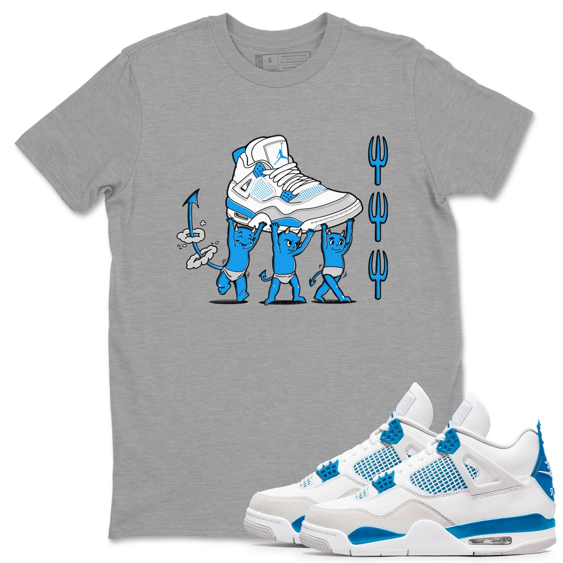 4s Military Blue shirts to match jordans Devil Babies sneaker match tees Air Jordan 4 Military Blue SNRT Sneaker Release Tees unisex cotton Heather Grey 1 crew neck shirts