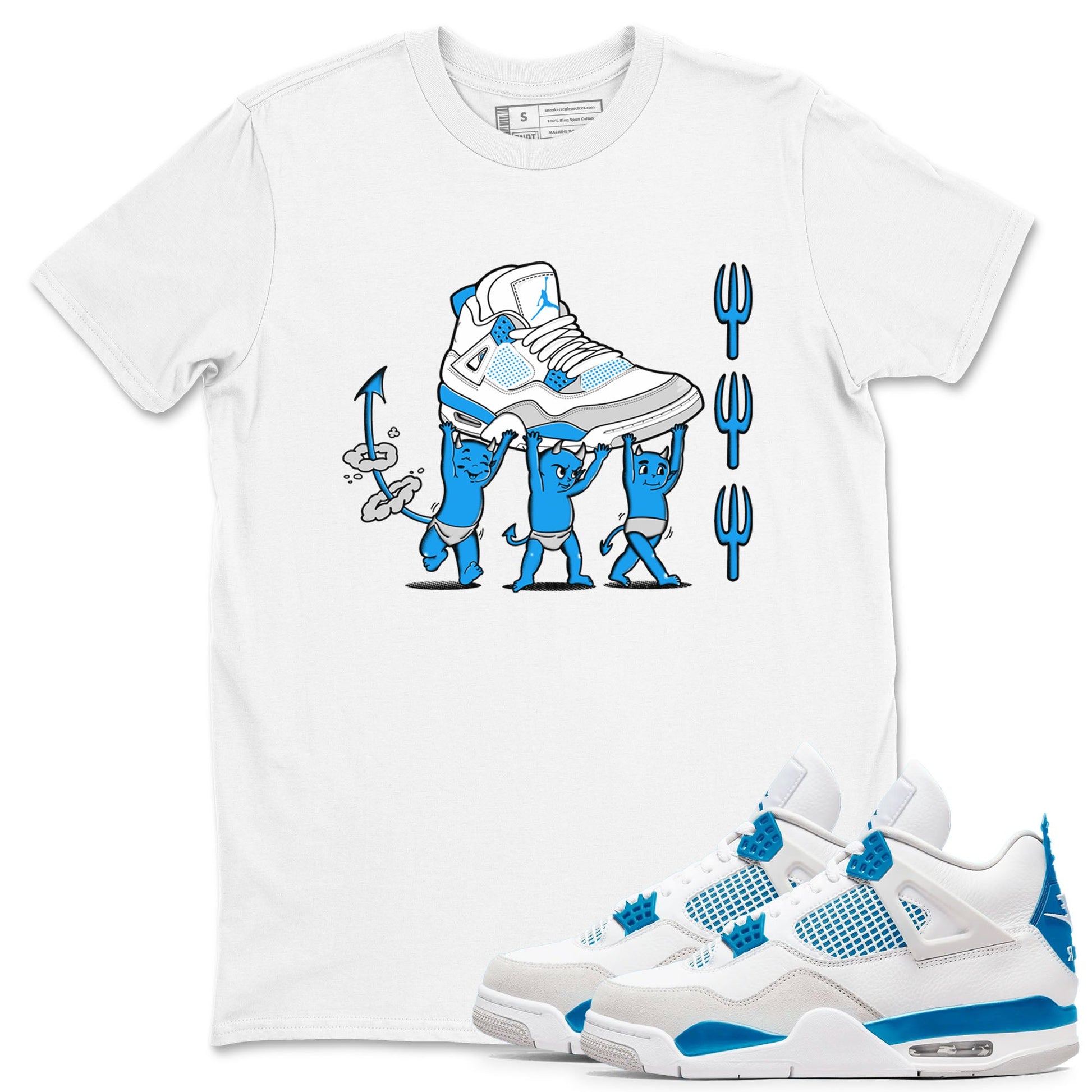 4s Military Blue shirts to match jordans Devil Babies sneaker match tees Air Jordan 4 Military Blue SNRT Sneaker Release Tees unisex cotton White 1 crew neck shirts