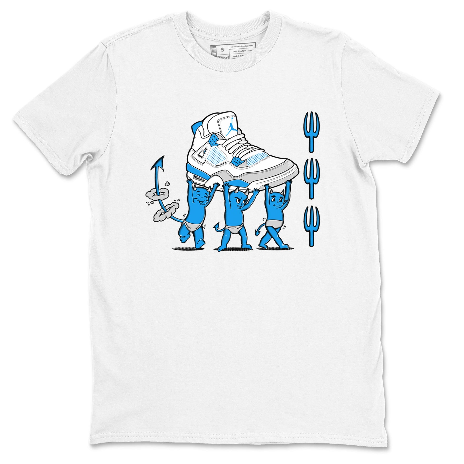 4s Military Blue shirts to match jordans Devil Babies sneaker match tees Air Jordan 4 Military Blue SNRT Sneaker Release Tees unisex cotton White 2 crew neck shirts