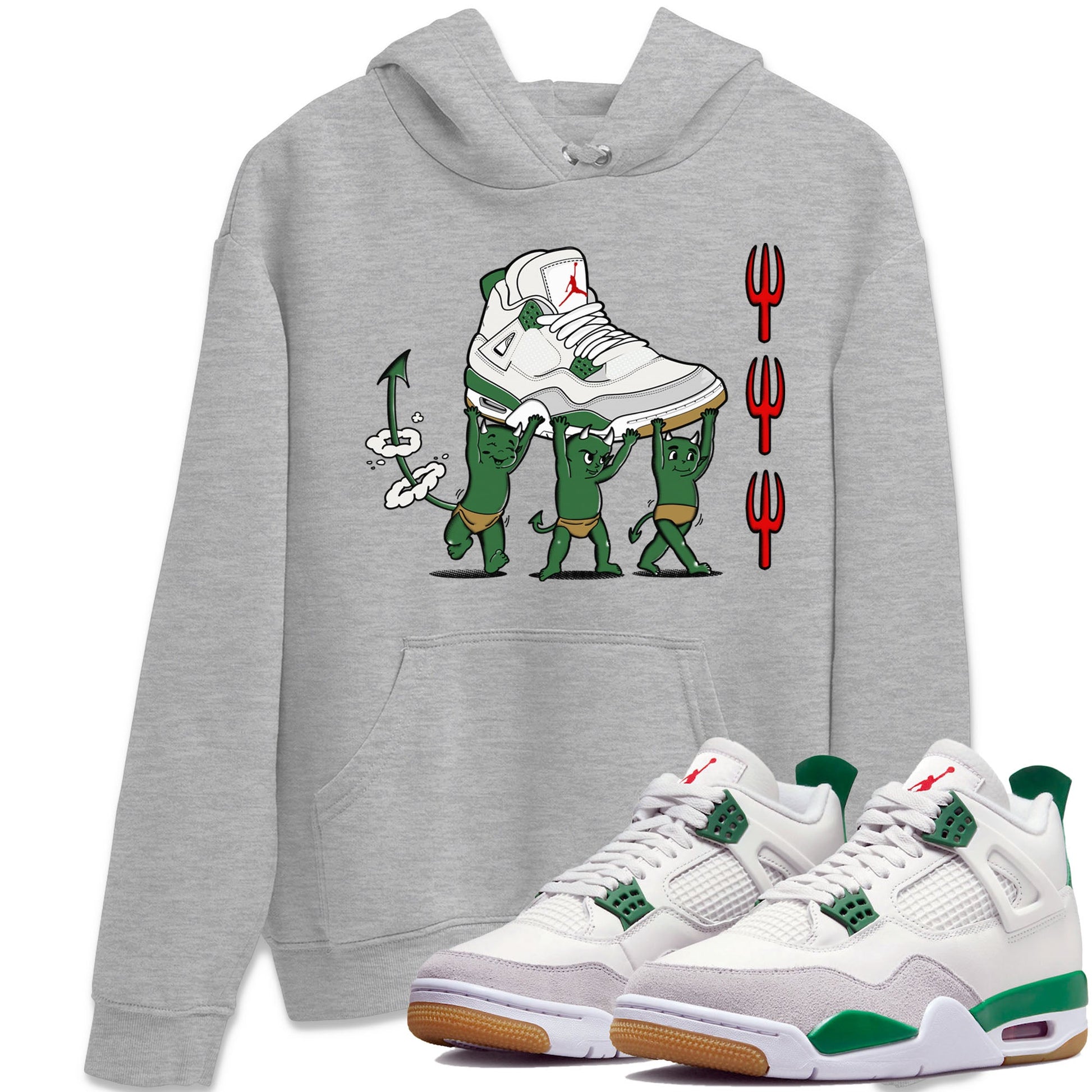 4s Pine Green shirts to match jordans Devil Babies sneaker match tees Air Jordan 4 Pine Green SNRT Sneaker Release Tees unisex cotton Heather Grey 1 crew neck shirts