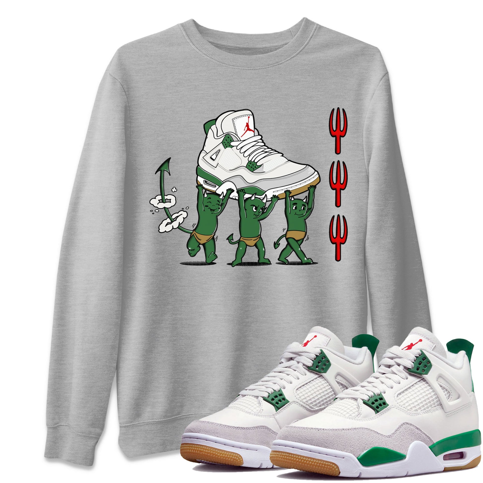 4s Pine Green shirts to match jordans Devil Babies sneaker match tees Air Jordan 4 Pine Green SNRT Sneaker Release Tees unisex cotton Heather Grey 1 crew neck shirts