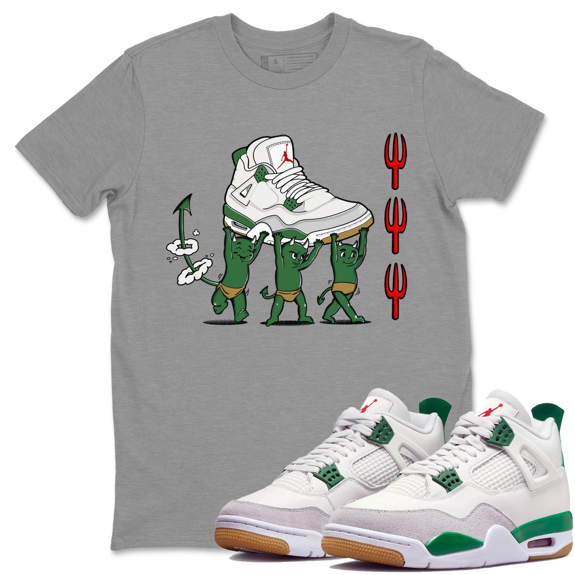 4s Pine Green shirts to match jordans Devil Babies sneaker match tees Air Jordan 4 Pine Green SNRT Sneaker Release Tees unisex cotton Heather Grey 1 crew neck shirts