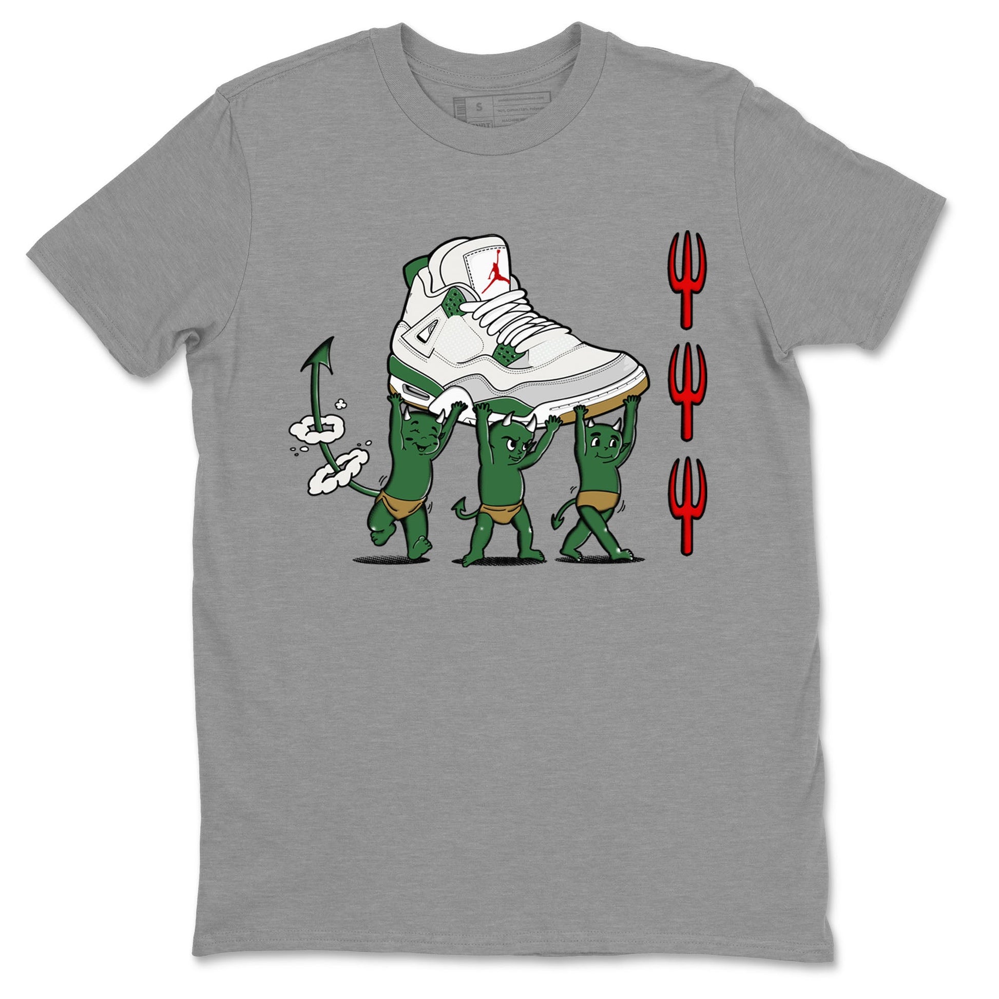 4s Pine Green shirts to match jordans Devil Babies sneaker match tees Air Jordan 4 Pine Green SNRT Sneaker Release Tees unisex cotton Heather Grey 2 crew neck shirts