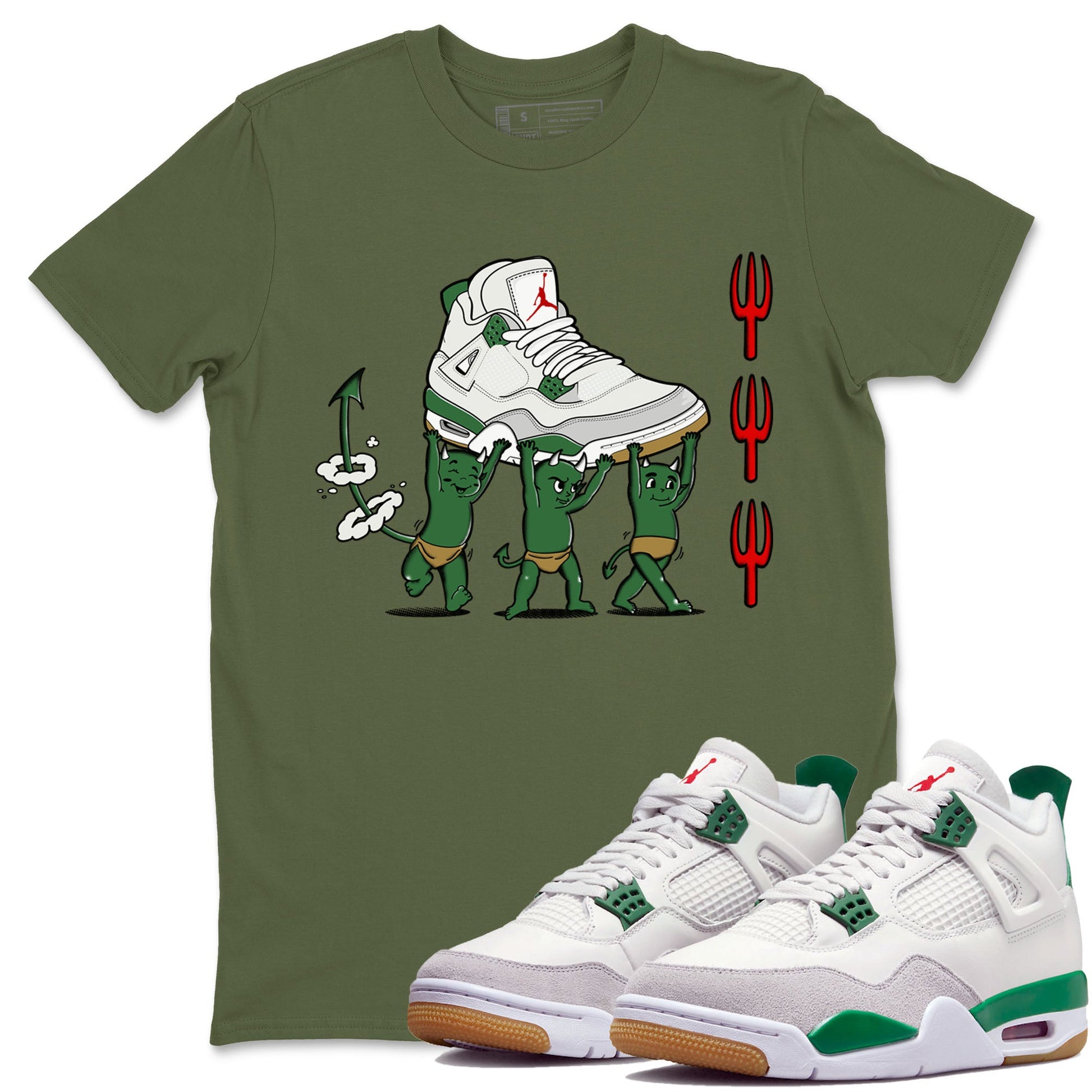 4s Pine Green shirts to match jordans Devil Babies sneaker match tees Air Jordan 4 Pine Green SNRT Sneaker Release Tees unisex cotton Military Green 1 crew neck shirts