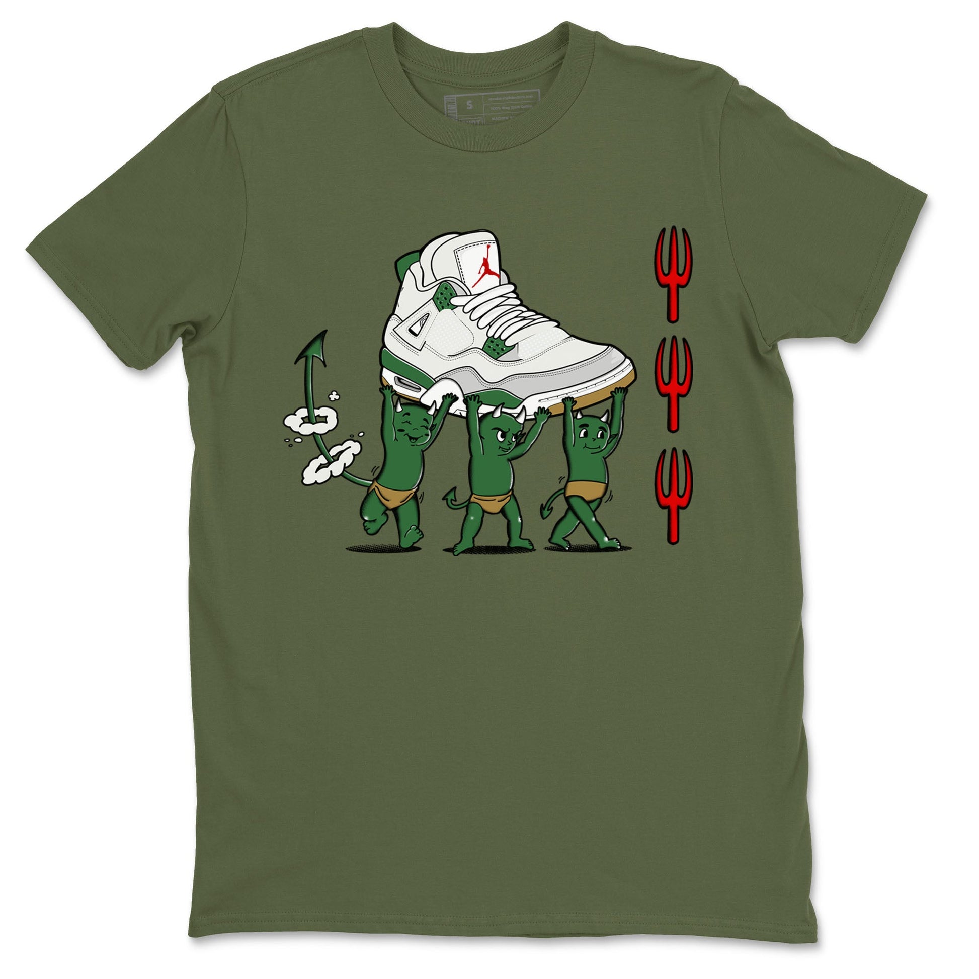 4s Pine Green shirts to match jordans Devil Babies sneaker match tees Air Jordan 4 Pine Green SNRT Sneaker Release Tees unisex cotton Military Green 2 crew neck shirts