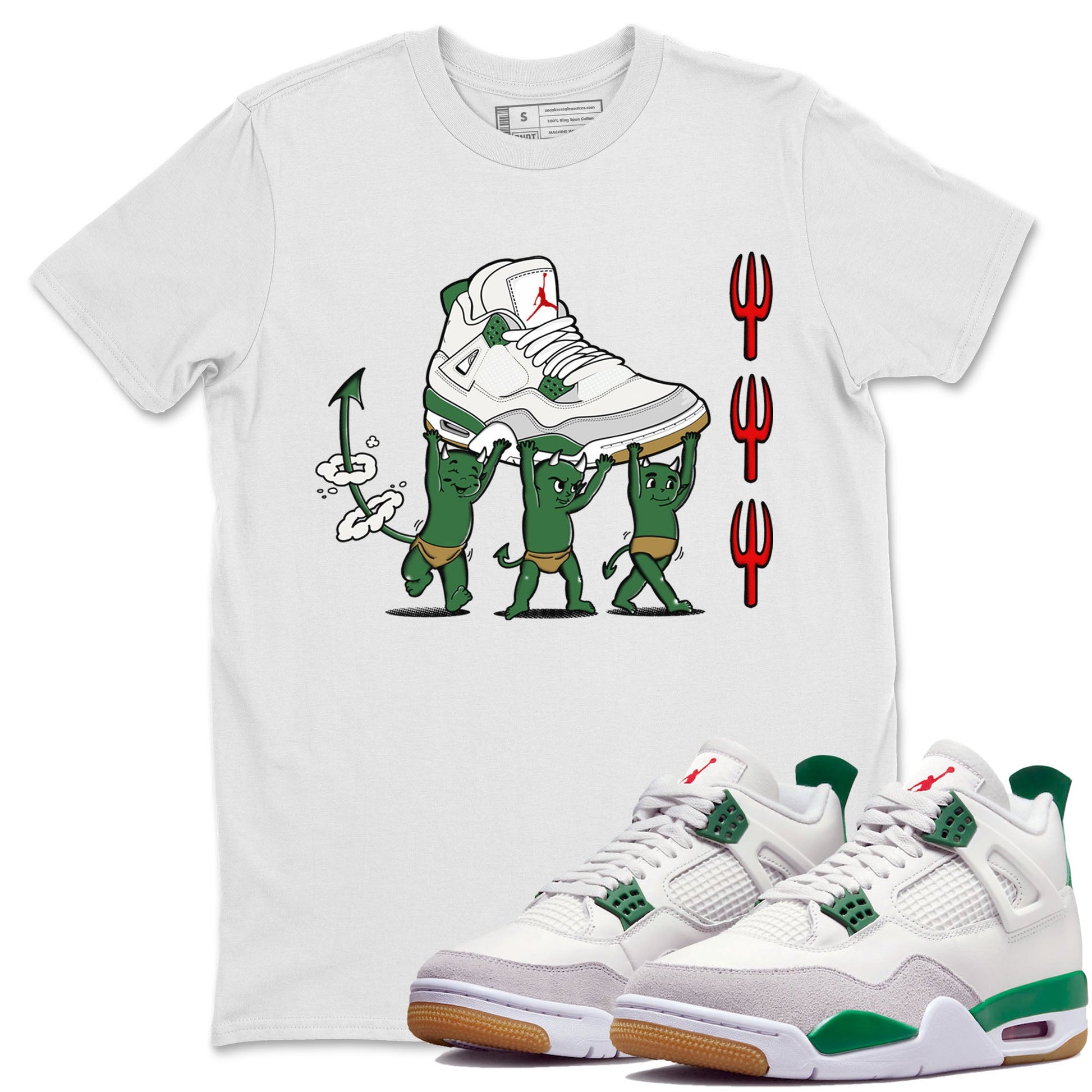 4s Pine Green shirts to match jordans Devil Babies sneaker match tees Air Jordan 4 Pine Green SNRT Sneaker Release Tees unisex cotton White 1 crew neck shirts