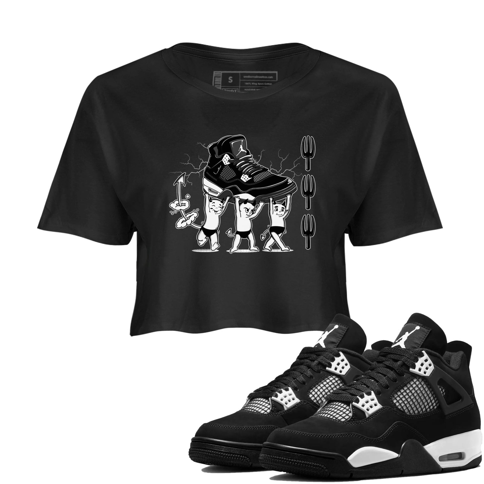 4s White Thunder shirts to match jordans Devil Babies sneaker match tees Air Jordan 4 Retro White Thunder SNRT Sneaker Release Tees unisex cotton Black 1 Crop Shirts