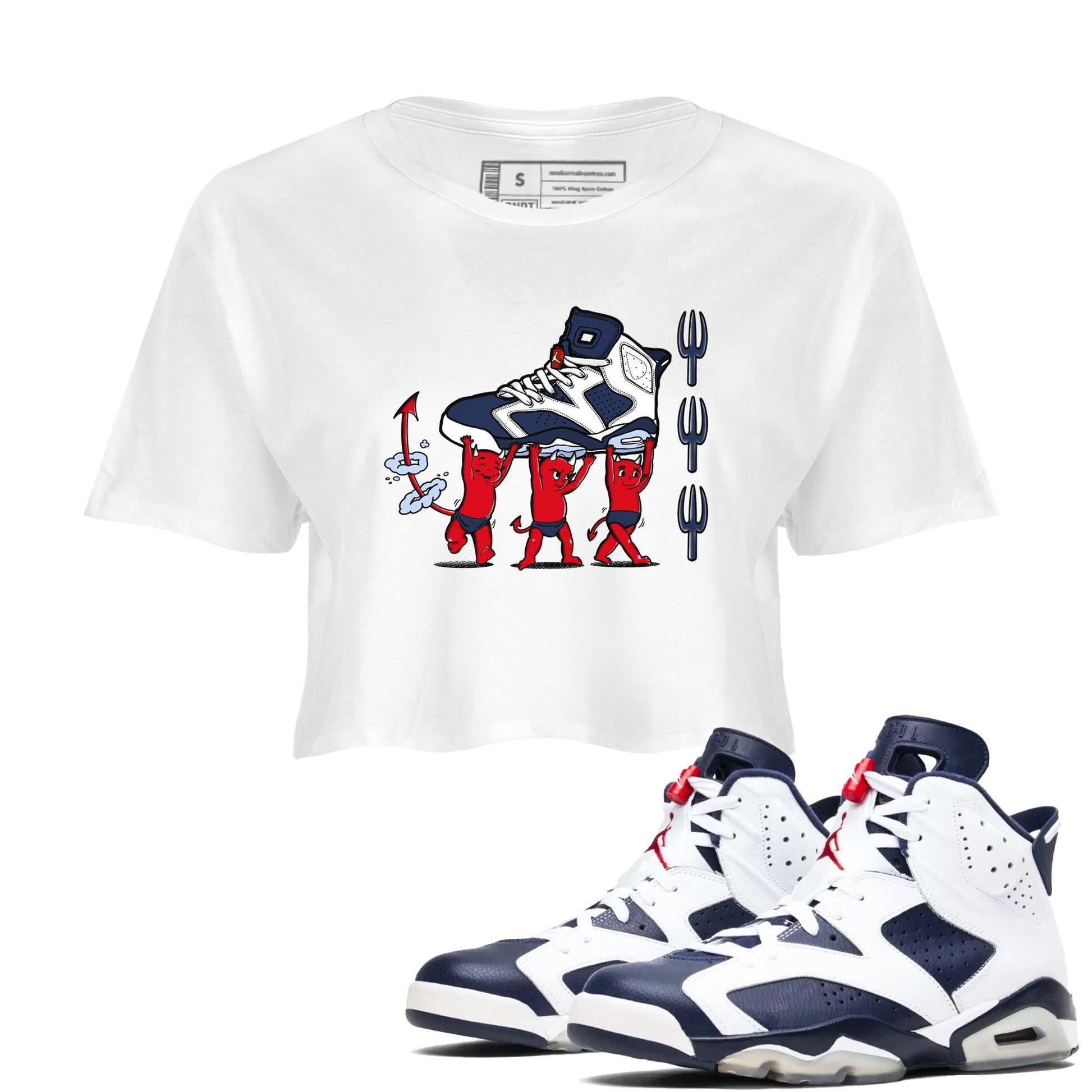 6s White And Midnight Navy shirts to match jordans Devil Babies sneaker match tees Air Jordan 6 White And Midnight Navy SNRT Sneaker Release Tees unisex cotton White 1 Crop Shirts
