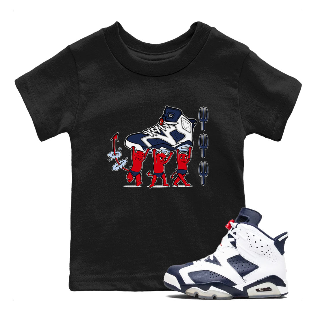 6s White And Midnight Navy shirts to match jordans Devil Babies sneaker match tees Air Jordan 6 White And Midnight Navy SNRT Sneaker Release Tees Youth Baby Black 1 crew neck shirts
