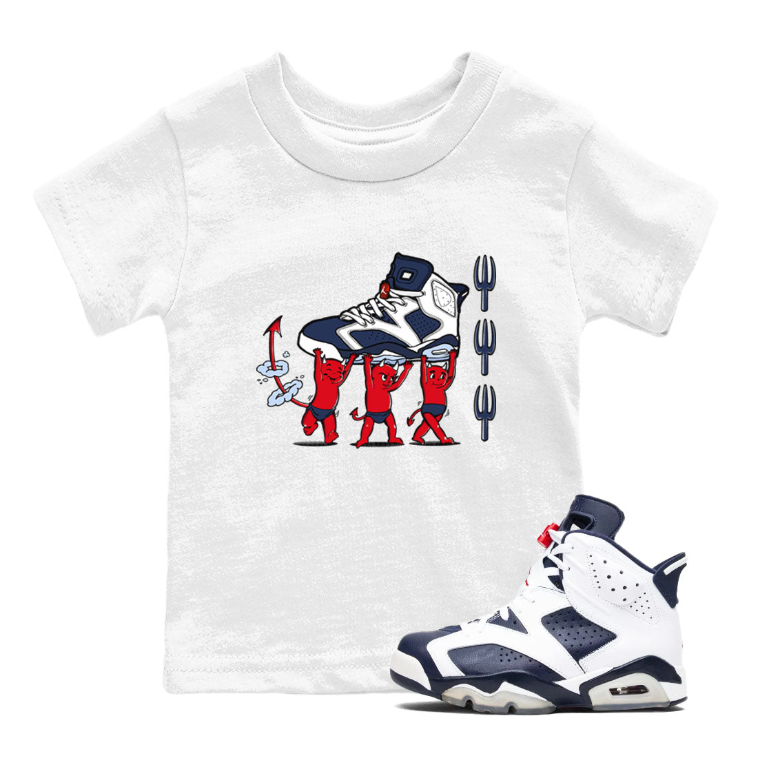 6s White And Midnight Navy shirts to match jordans Devil Babies sneaker match tees Air Jordan 6 White And Midnight Navy SNRT Sneaker Release Tees Youth Baby White 1 crew neck shirts