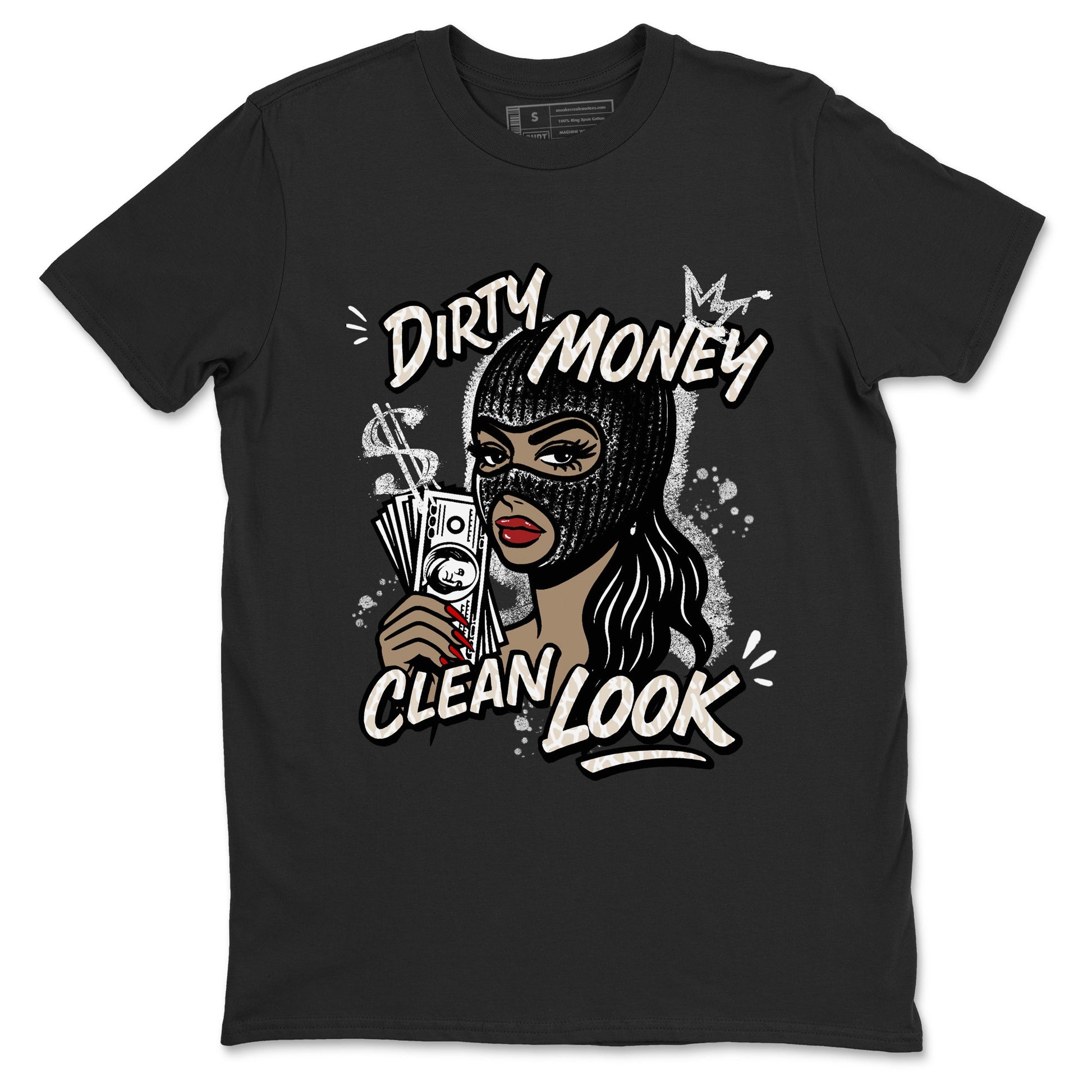 Dirty Money Clean Look sneaker match t-shirt styled to complete your fit with the Air Jordan 3 Pure Money sneakers, shown in Black 2.