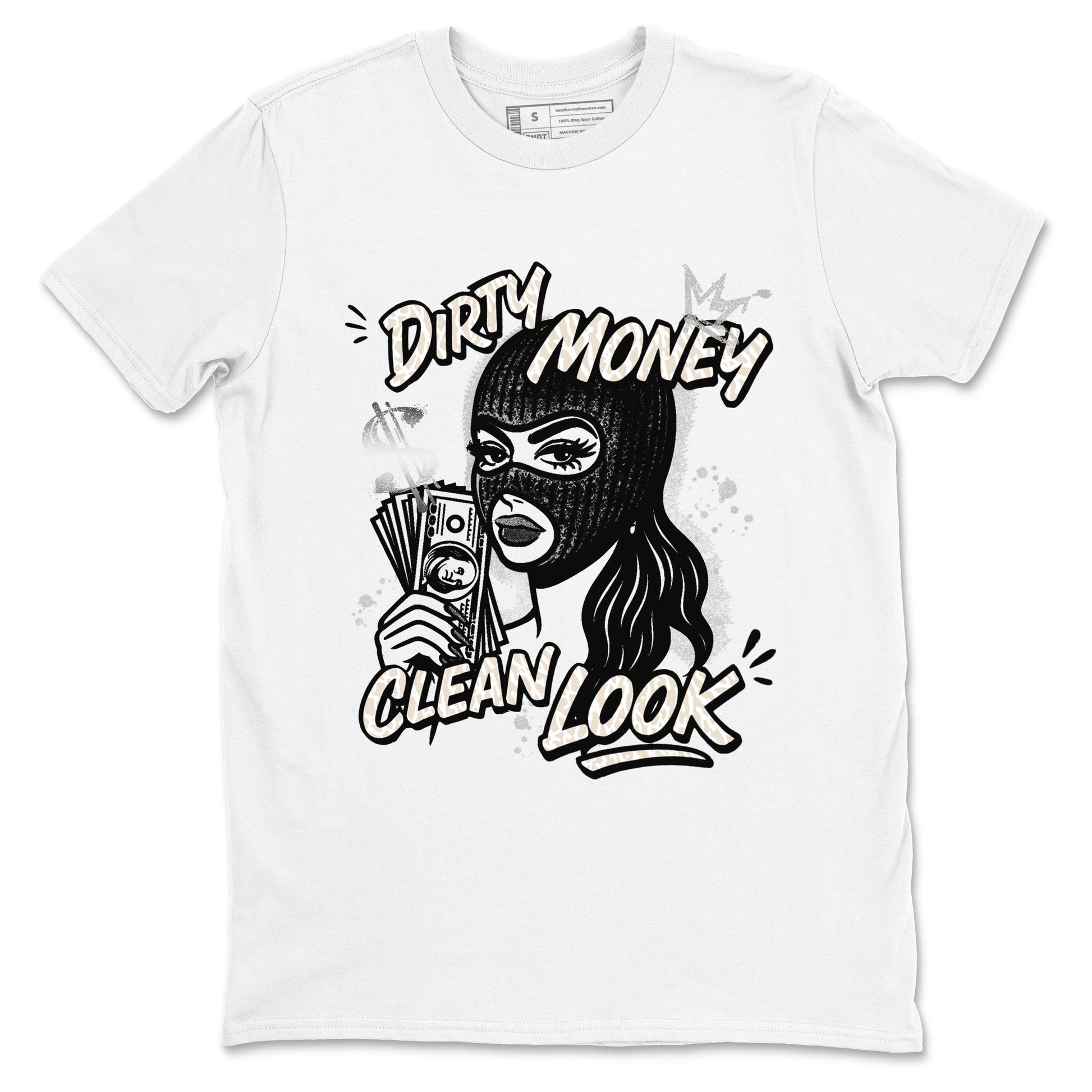 Dirty Money Clean Look sneaker match t-shirt styled to complete your fit with the Air Jordan 3 Pure Money sneakers, shown in White 2.