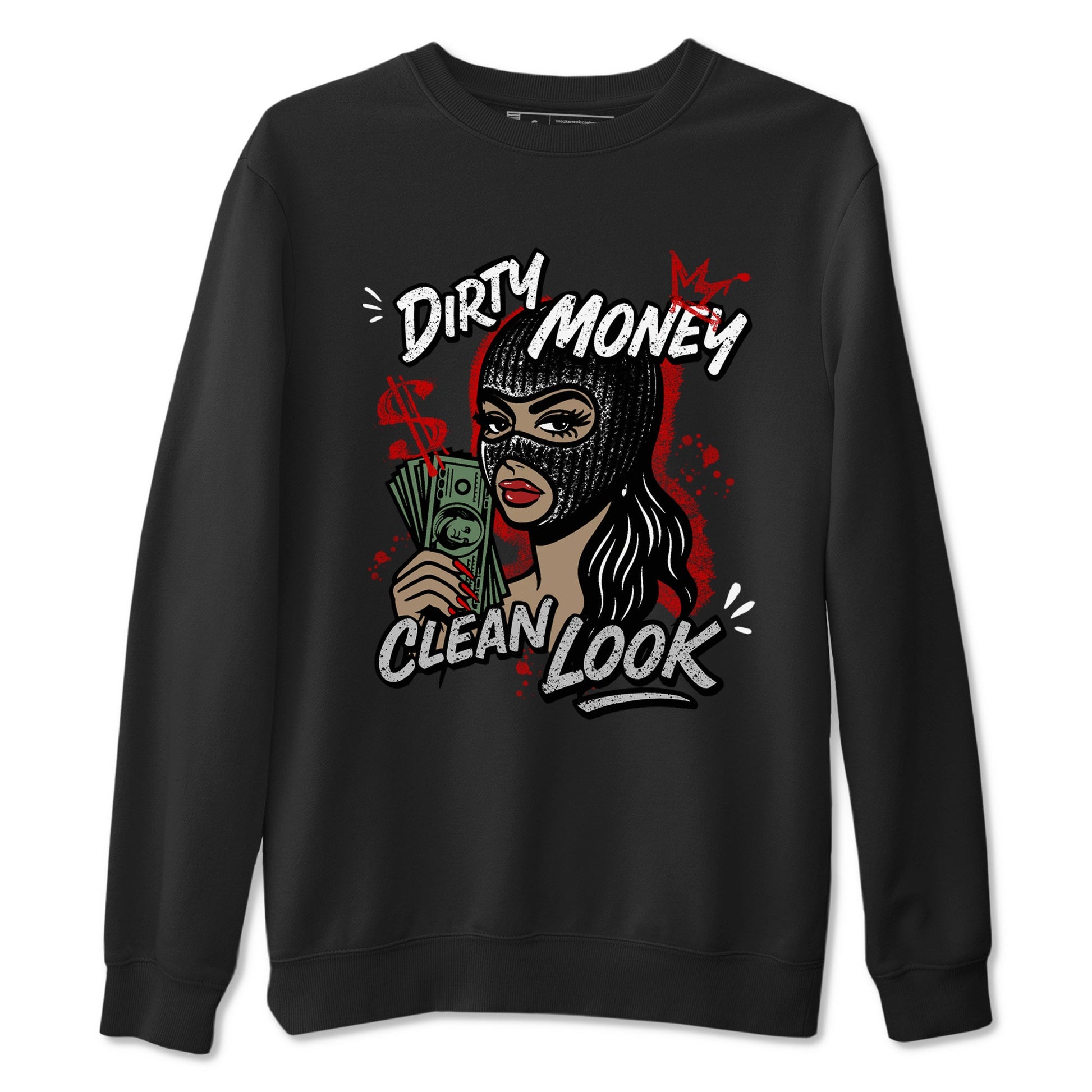 Dirty Money Clean Look sneaker match t-shirt styled to complete your fit with the Air Jordan 4 White Cement sneakers, shown in Black 2.